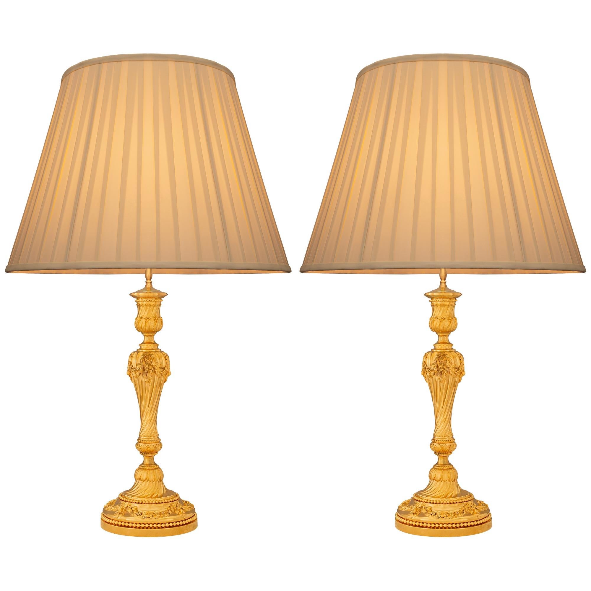 Pair Of French 19th Century Louis XVI St. Ormolu Lamps, Signed Gagneau Paris For Sale 4