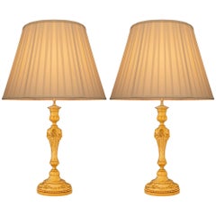 Paire de lampes Louis XVI du 19ème siècle en bronze doré, signées Gagneau Paris
