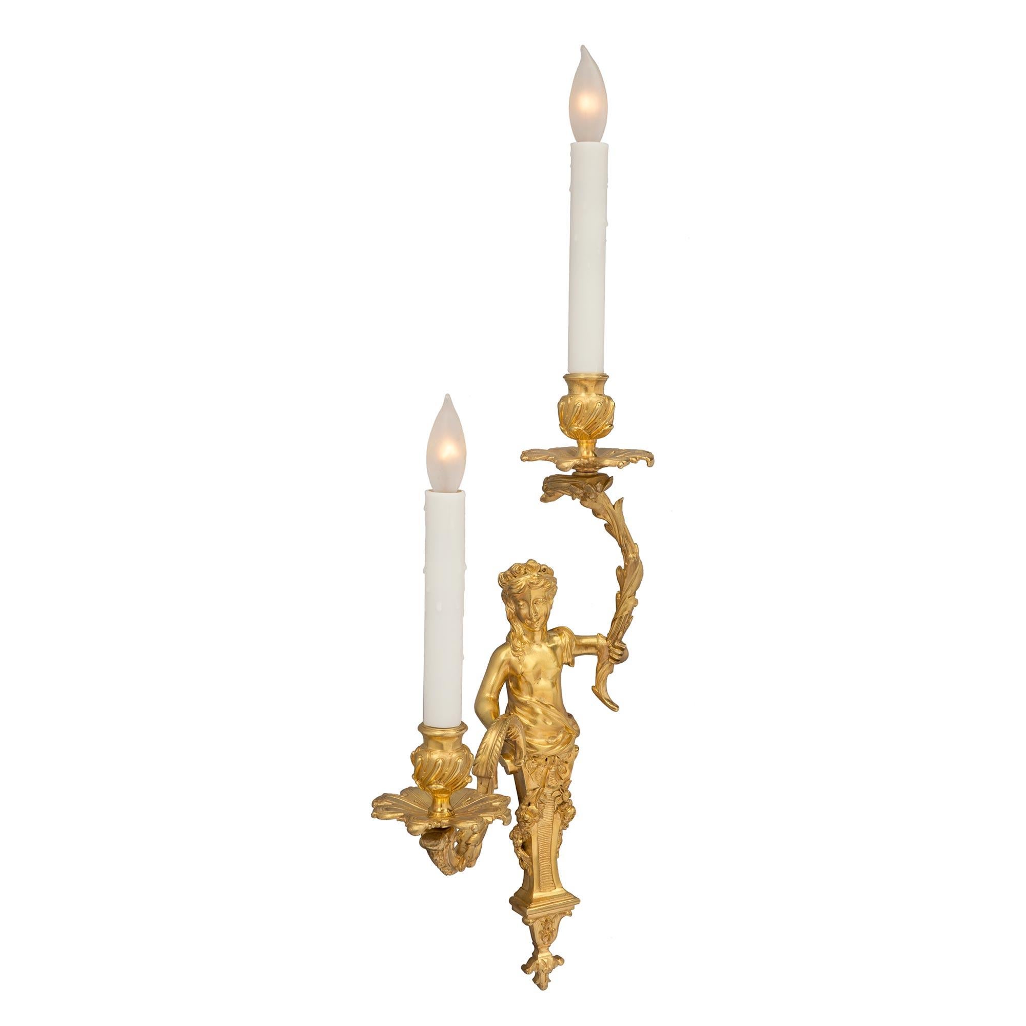 Pair of French 19th Century Louis XVI St. Ormolu Sconces, Attr. to Henry Dasson In Good Condition For Sale In West Palm Beach, FL