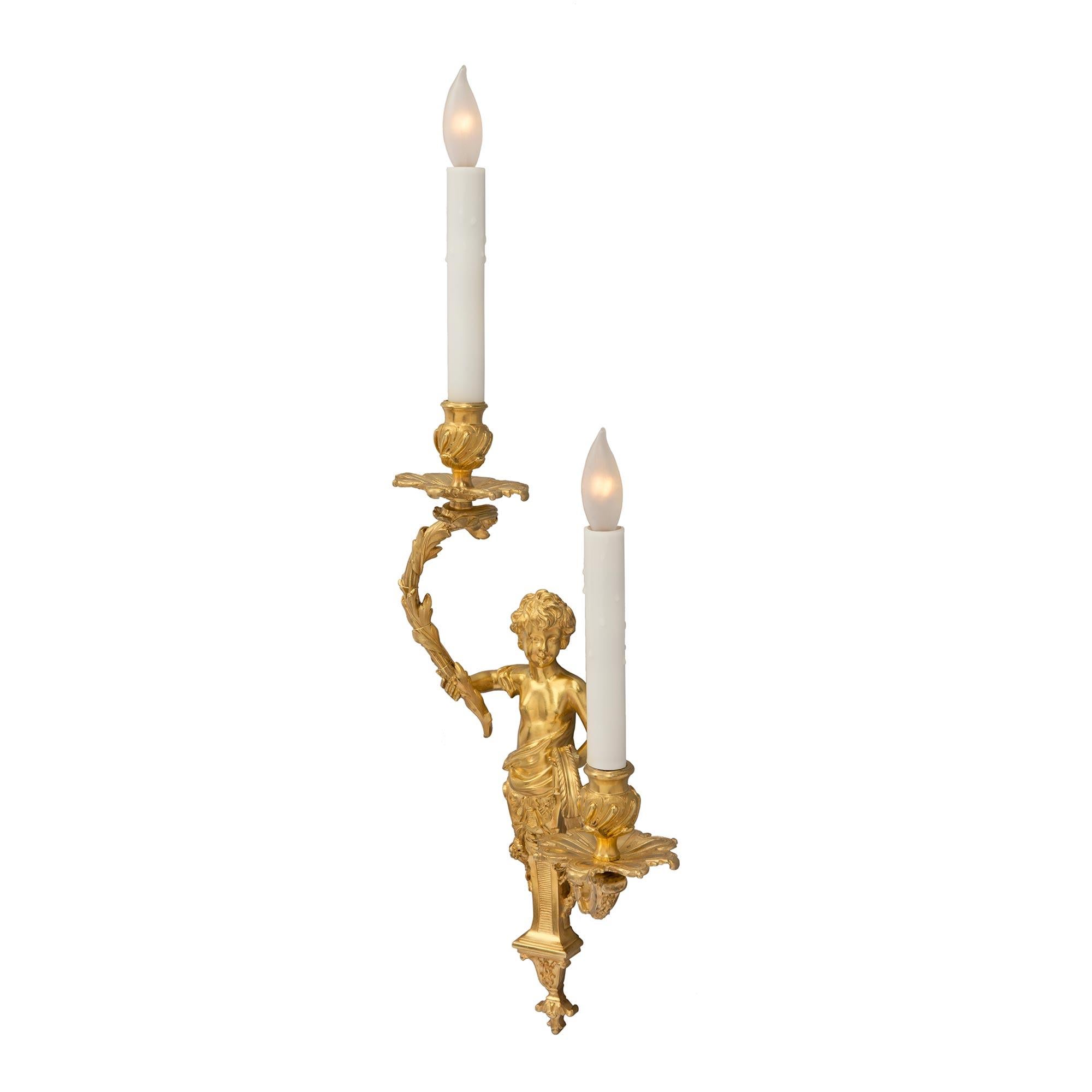 Pair of French 19th Century Louis XVI St. Ormolu Sconces, Attr. to Henry Dasson For Sale 1