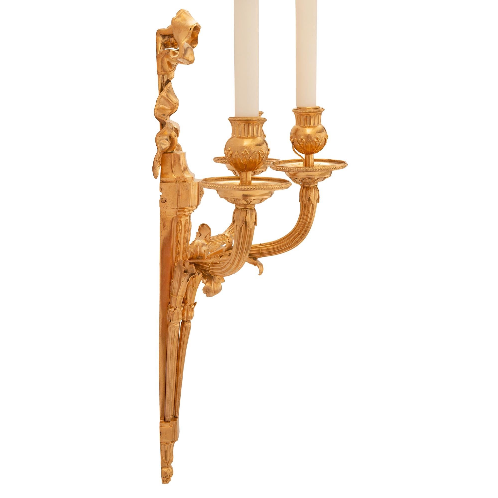 Pair of French 19th Century Louis XVI St. Ormolu Sconces In Good Condition For Sale In West Palm Beach, FL