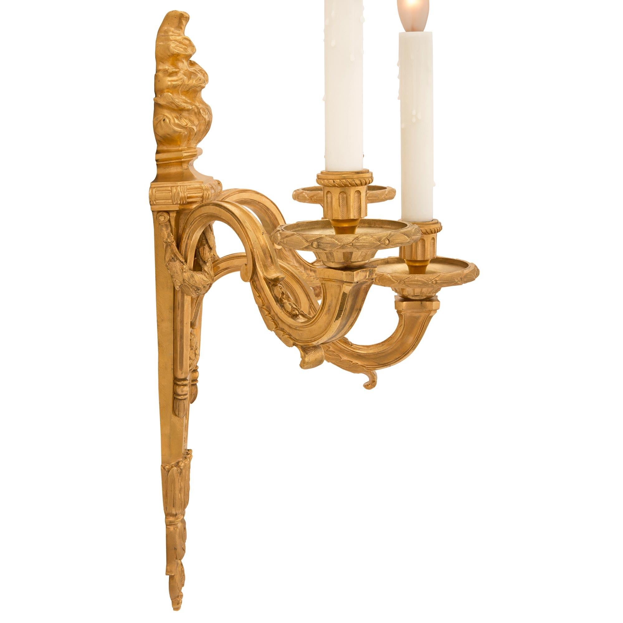 Pair of French 19th Century Louis XVI St. Ormolu Sconces In Good Condition For Sale In West Palm Beach, FL