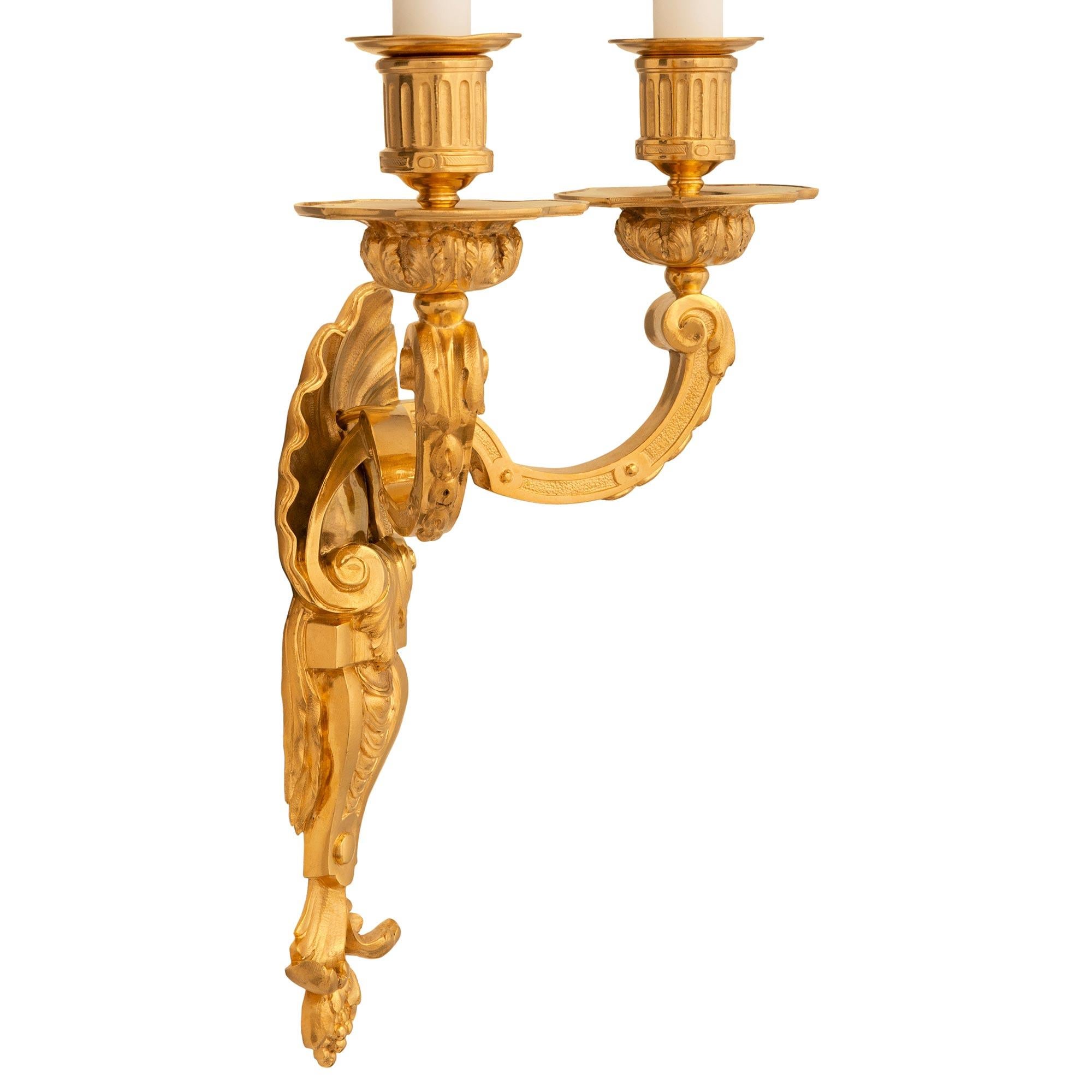 Pair Of French 19th Century Louis XVI St. Ormolu Sconces In Good Condition For Sale In West Palm Beach, FL