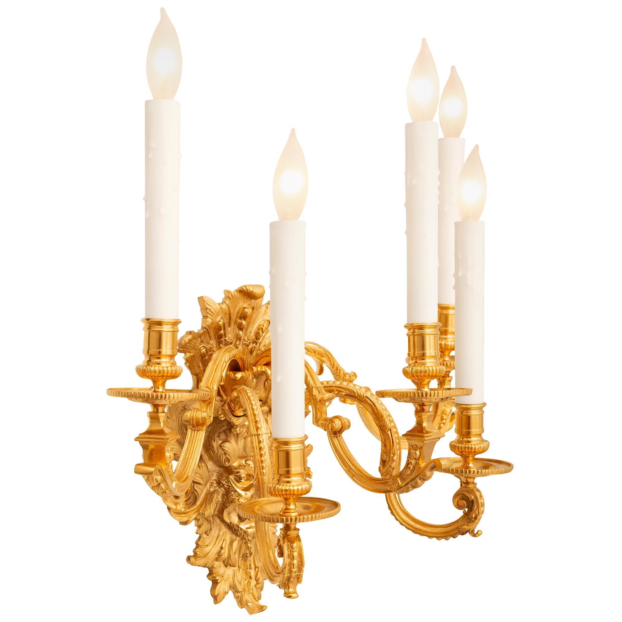 Pair Of French 19th Century Louis XVI St. Ormolu Sconces In Good Condition For Sale In West Palm Beach, FL