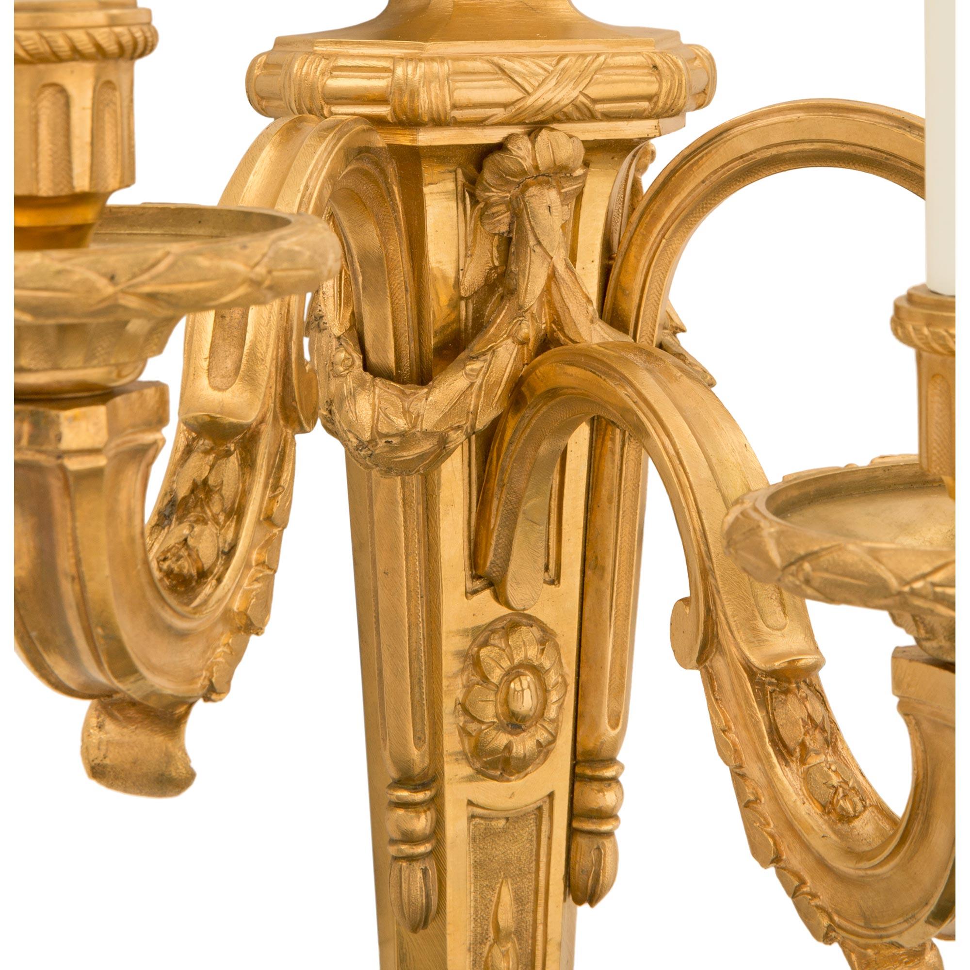 Pair of French 19th Century Louis XVI St. Ormolu Sconces For Sale 2