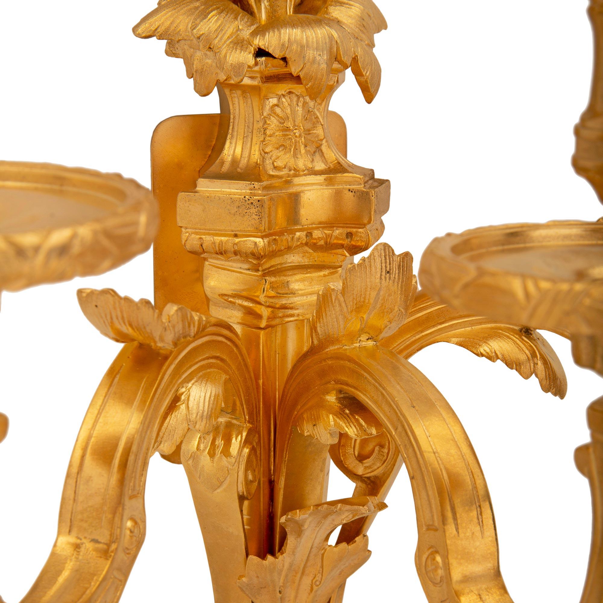 Pair of French 19th Century Louis XVI St. Ormolu Sconces For Sale 2