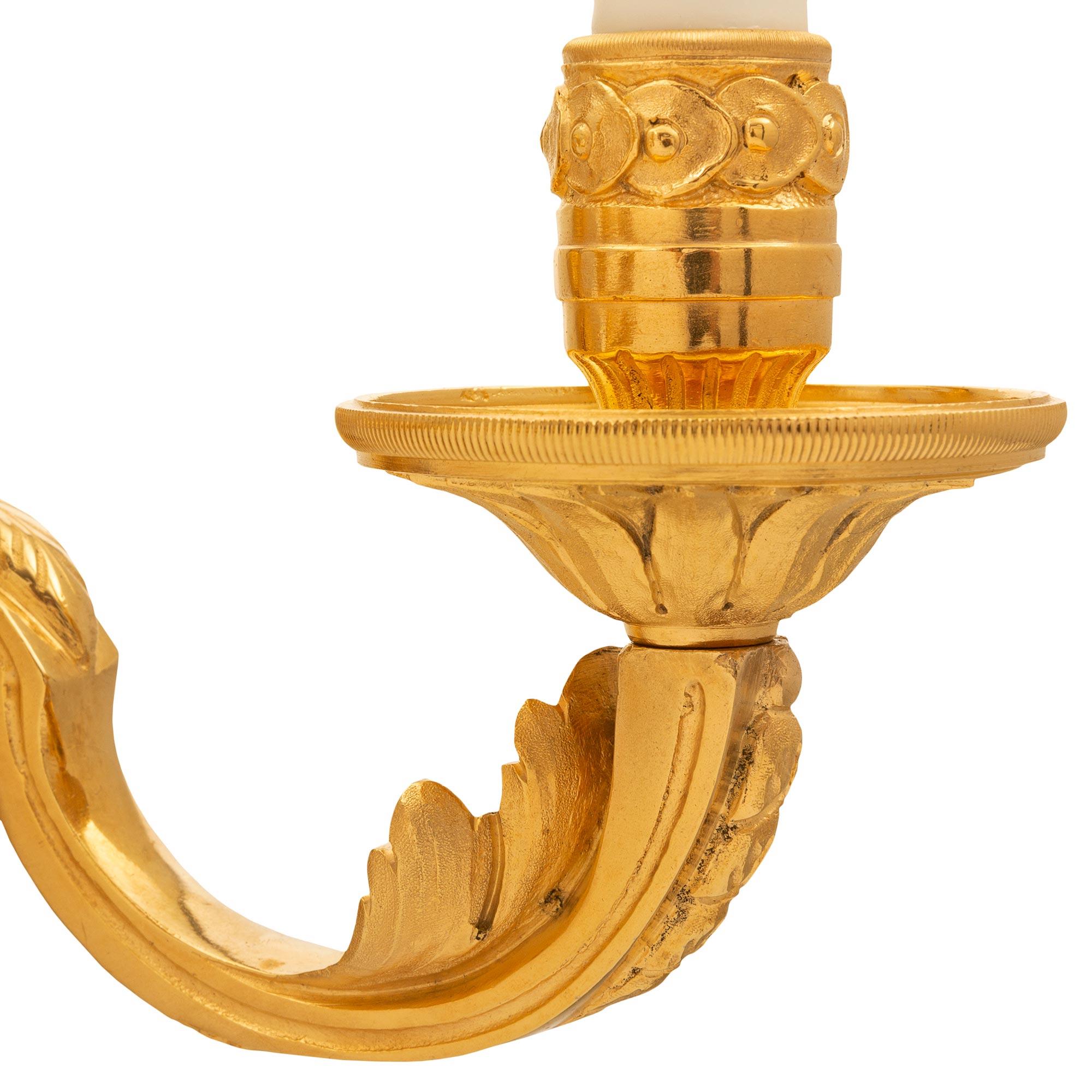 Pair of French 19th Century Louis XVI St. Ormolu Sconces For Sale 2