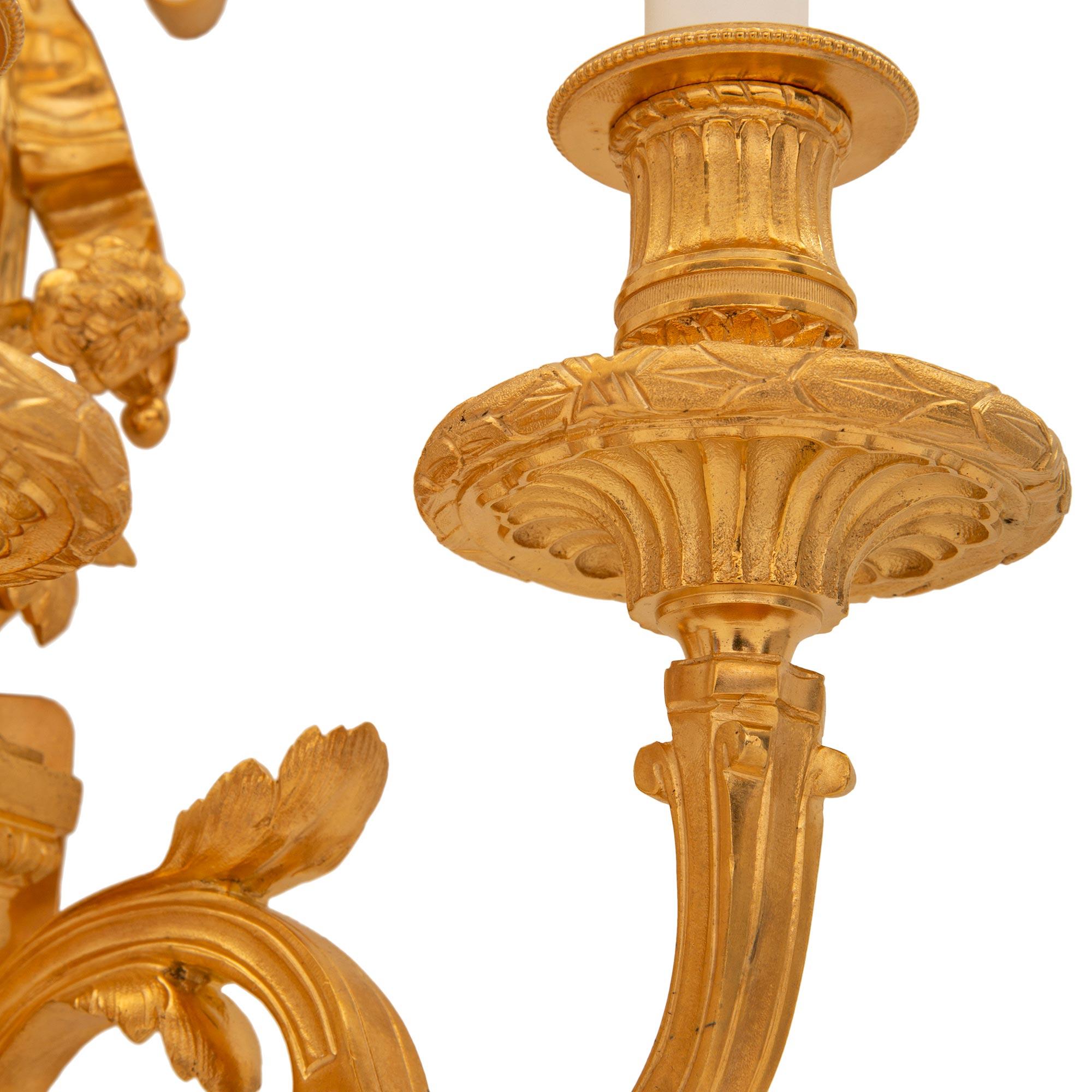 Pair of French 19th Century Louis XVI St. Ormolu Sconces For Sale 3