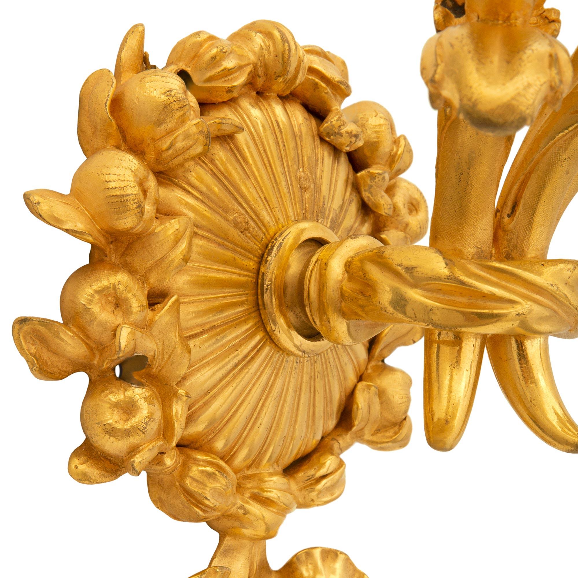 Pair of French 19th Century Louis XVI St. Ormolu Sconces For Sale 3