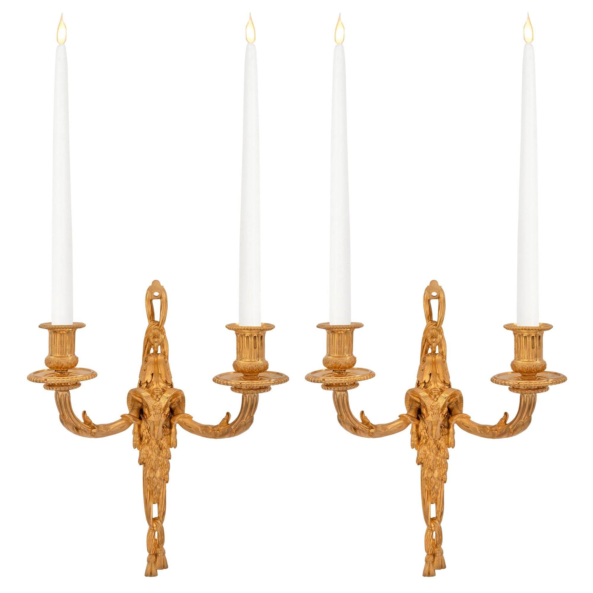 Pair of French 19th Century Louis XVI St. Ormolu Sconces For Sale