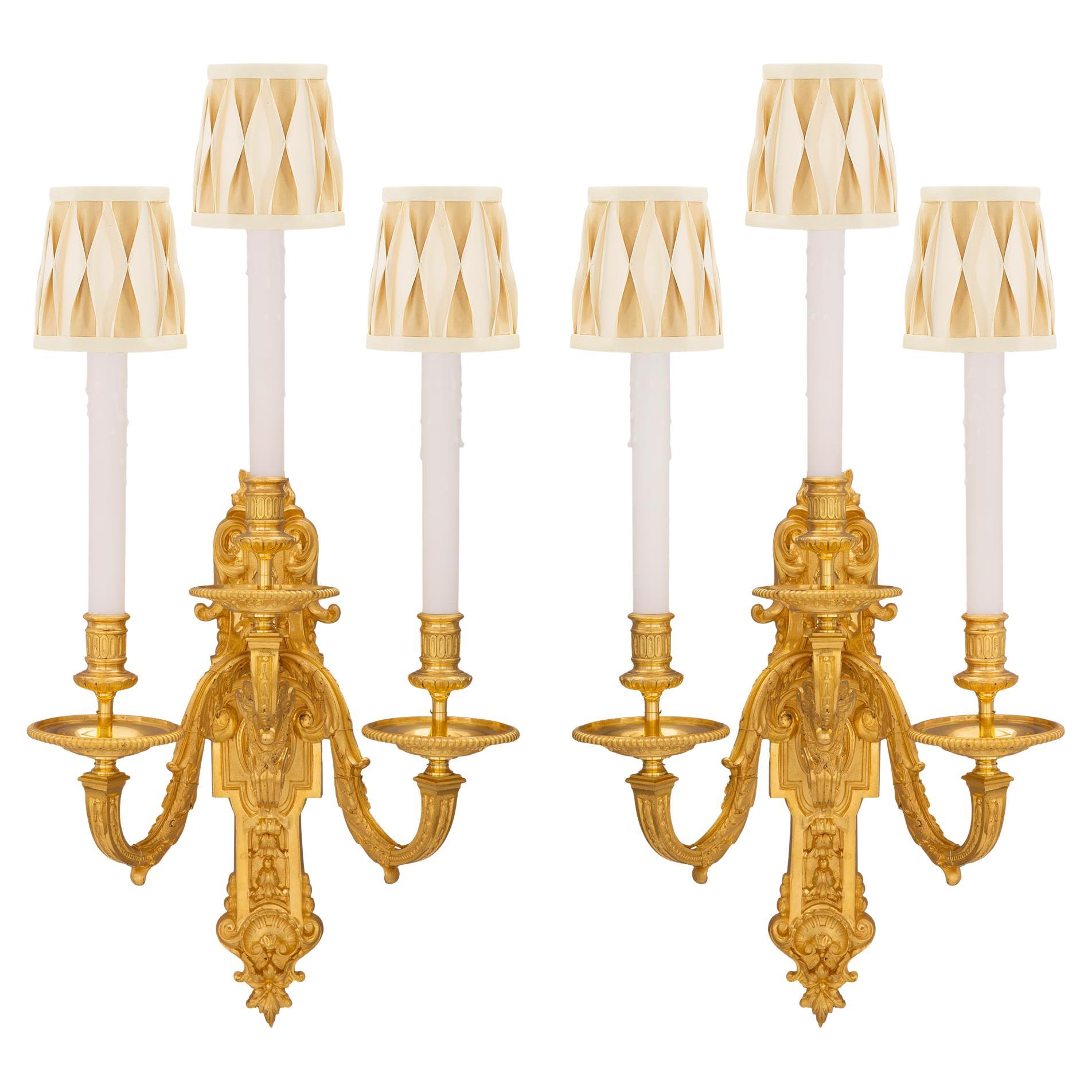 Pair of French 19th Century Louis XVI St. Ormolu Sconces