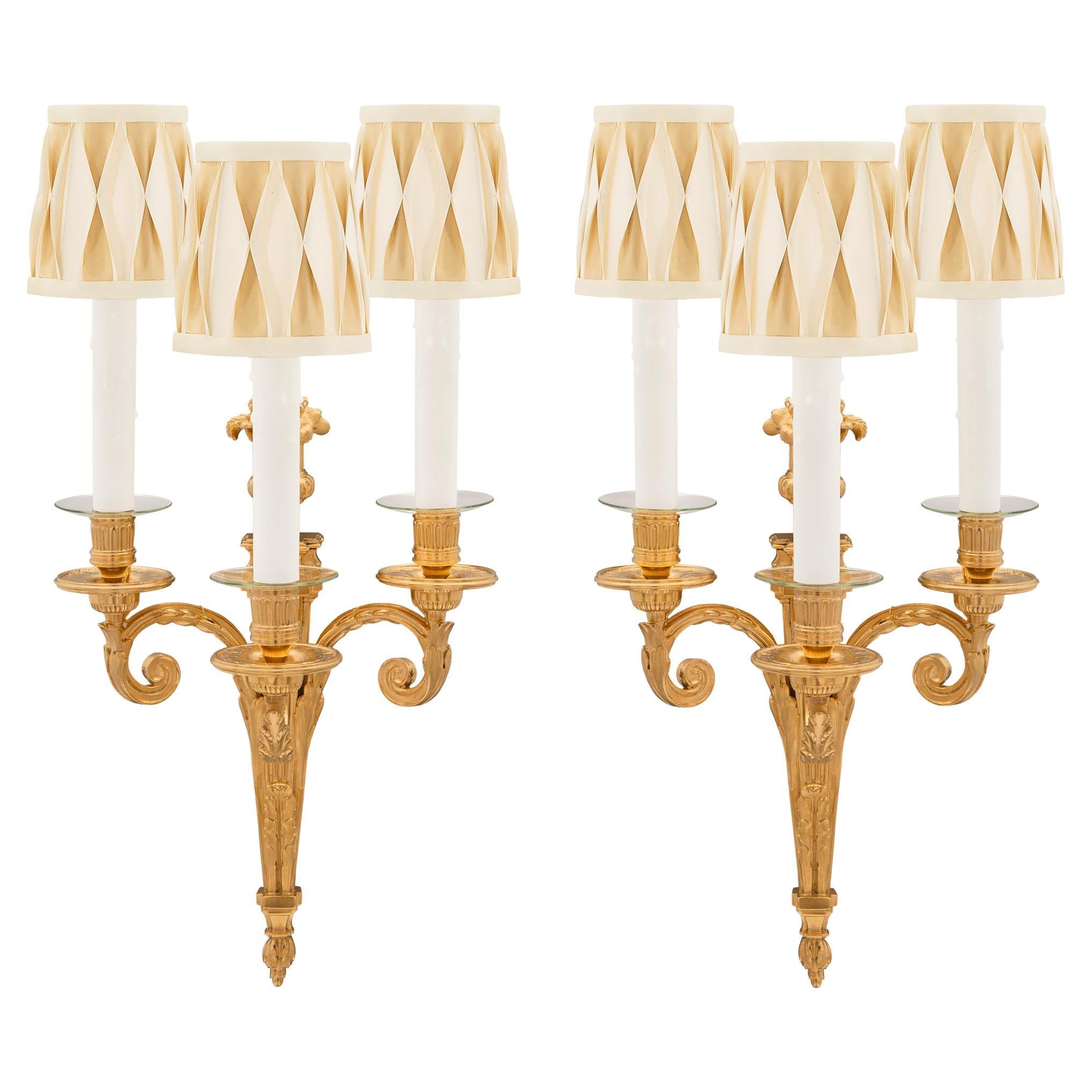 Pair of French 19th Century Louis XVI St. Ormolu Sconces