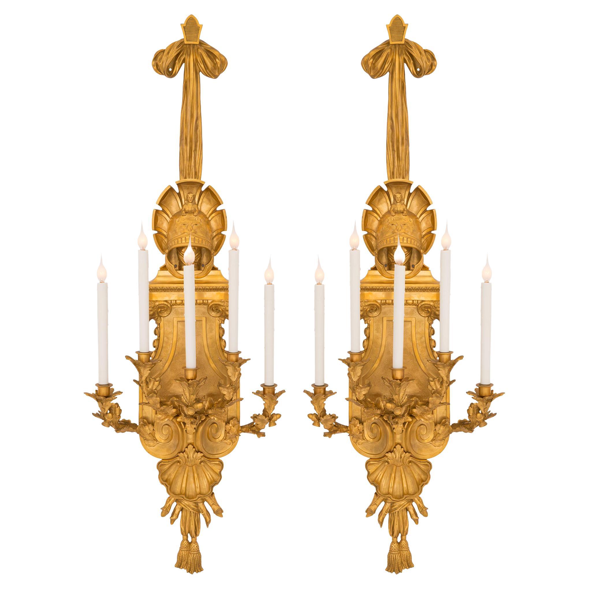 Pair of French 19th Century Louis XVI St. Ormolu Sconces For Sale