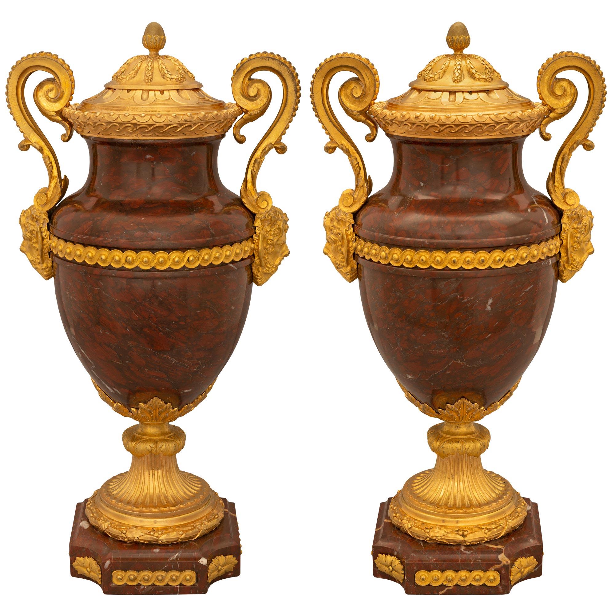 Pair of French 19th Century Louis XVI St. Ormolu, Silvered Bronze & Marble Urns For Sale 7