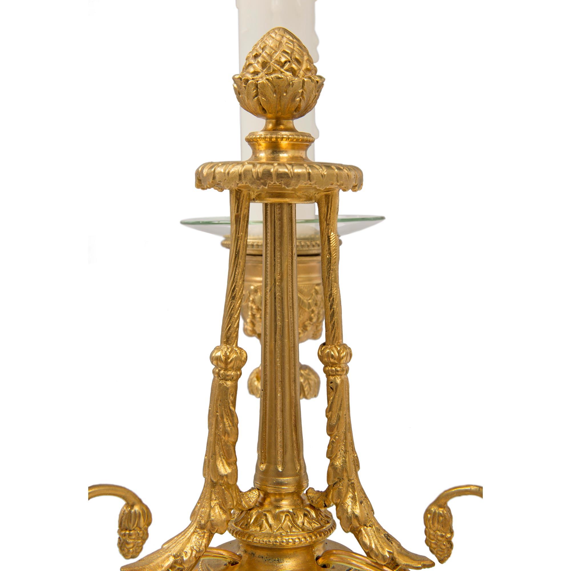 Pair of French 19th Century Louis XVI St. Ormolu Three Arm Candelabra Lamps For Sale 3