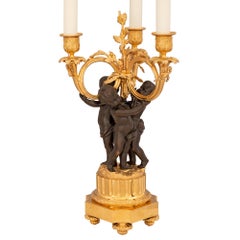 Paire de lampes de style Louis XVI du 19ème siècle en bronze patiné et bronze doré
