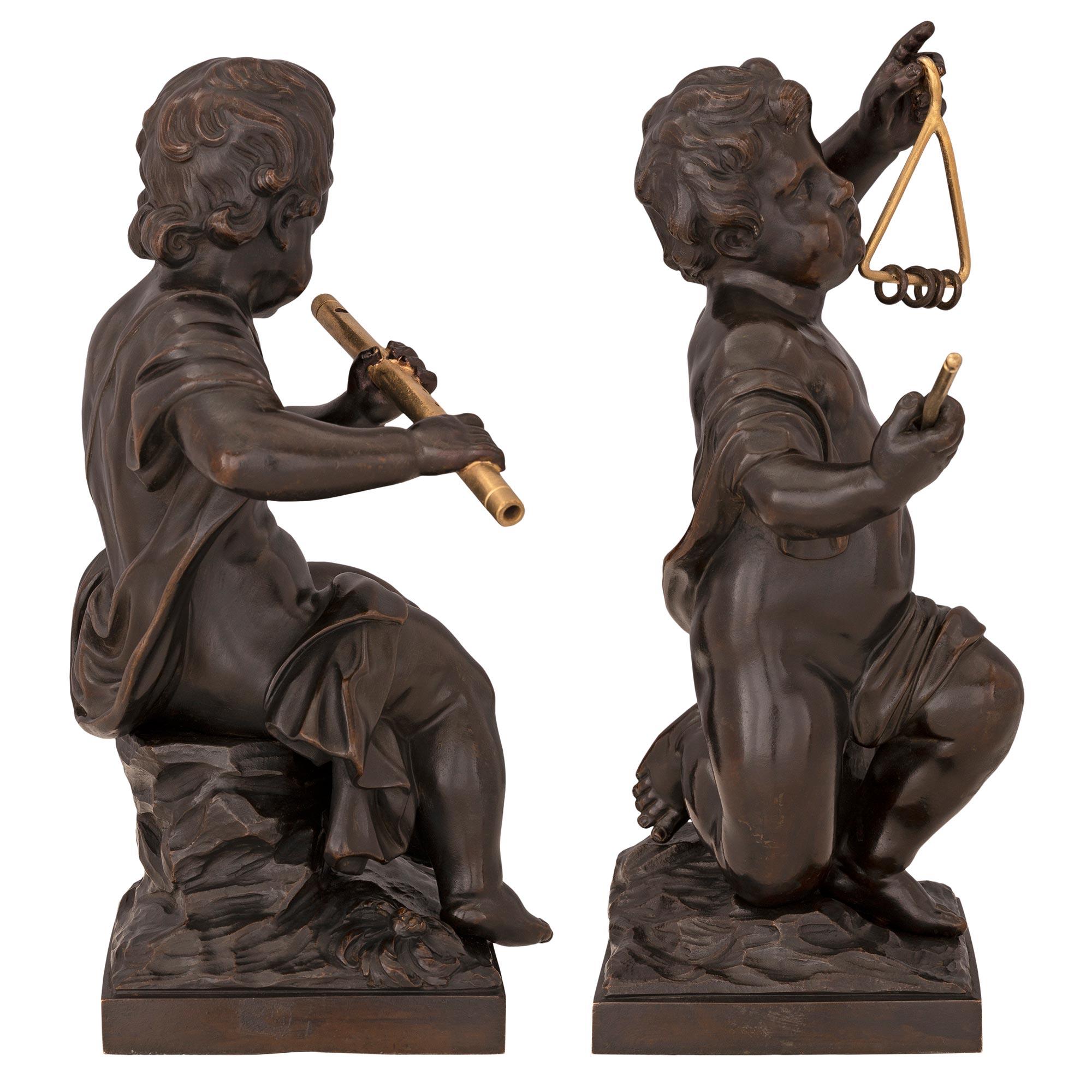 Pair of French 19th Century Louis XVI St. Patinated Bronze and Ormolu Statues In Good Condition For Sale In West Palm Beach, FL