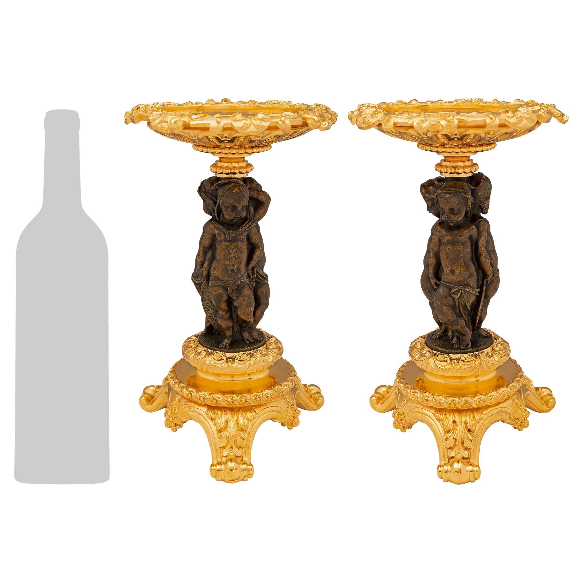 Pair of French 19th Century Louis XVI St. Patinated Bronze and Ormolu Tazzas For Sale