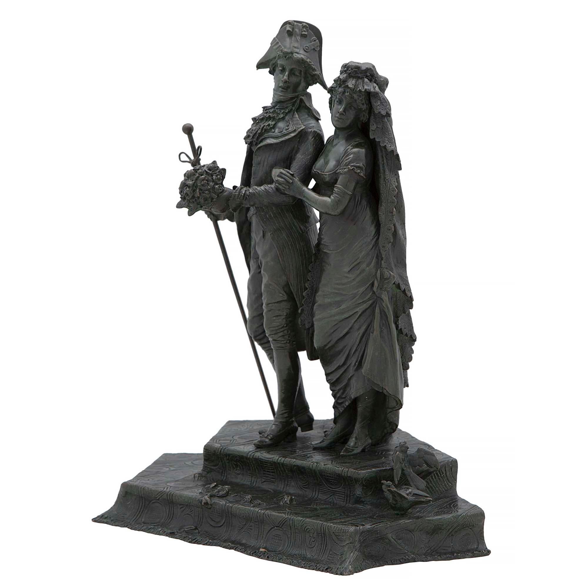 Pair of French 19th Century Louis XVI St. Patinated Bronze Sculptures In Good Condition For Sale In West Palm Beach, FL