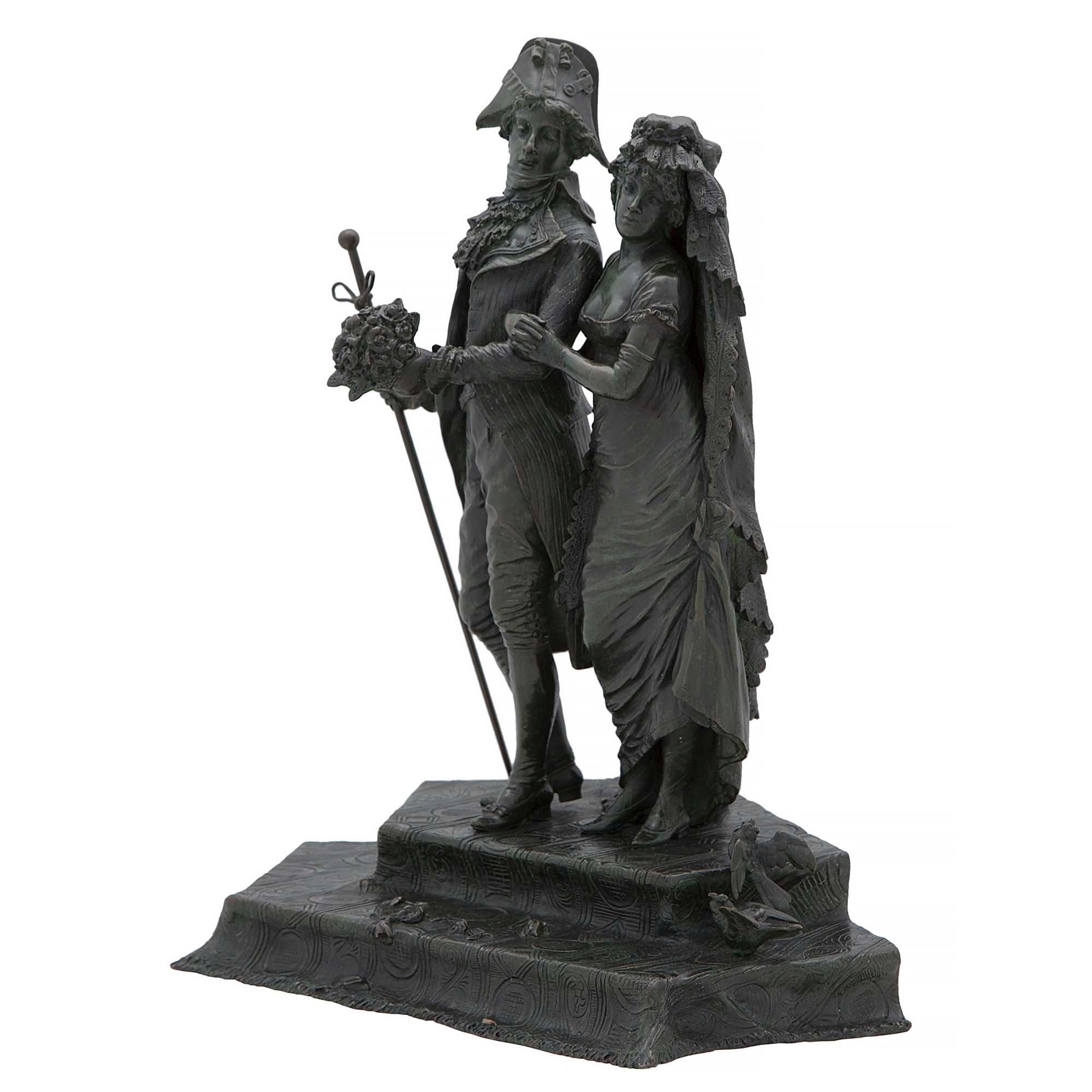 Francese Coppia di sculture in bronzo patinato Luigi XVI del 19° secolo in vendita