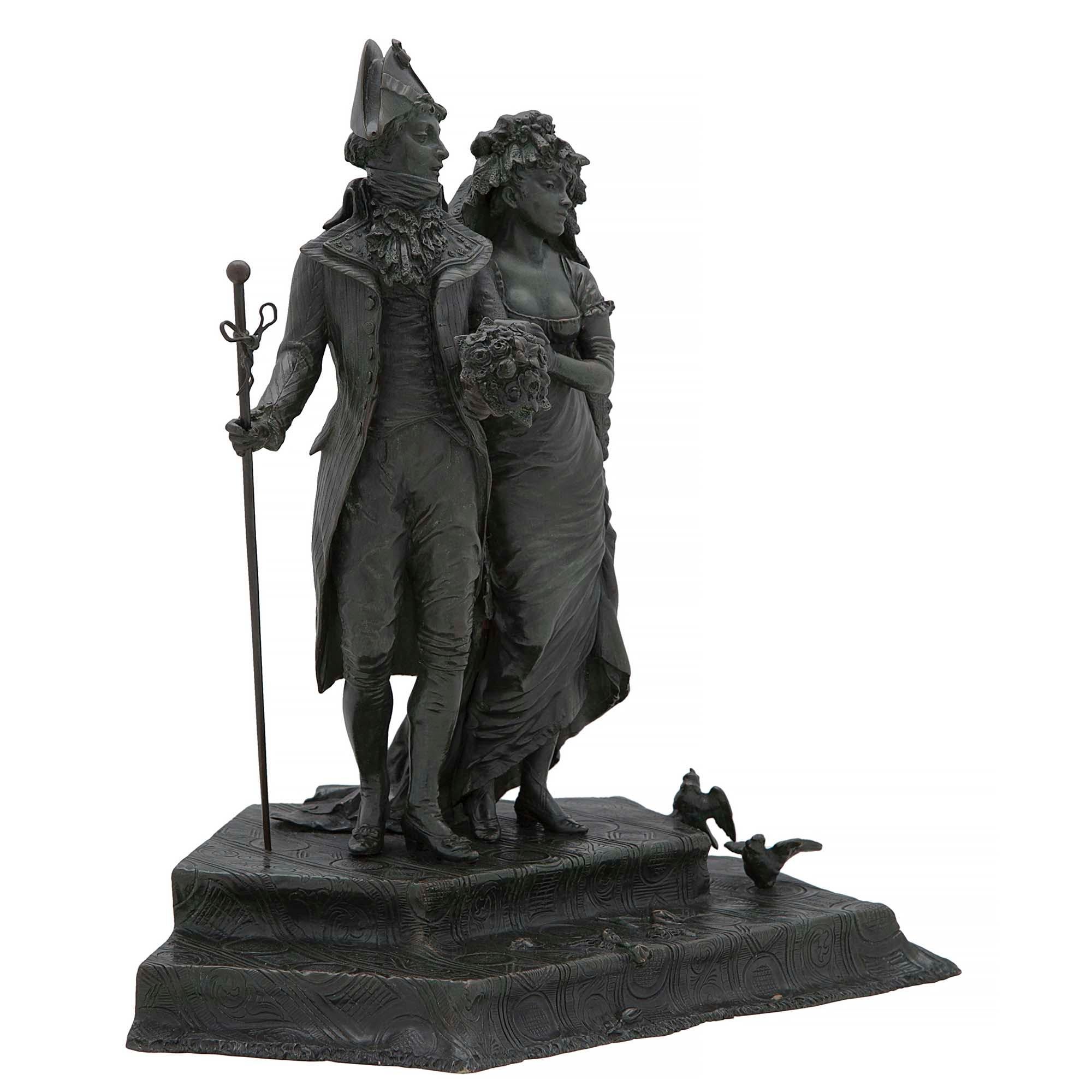 Pair of French 19th Century Louis XVI St. Patinated Bronze Sculptures For Sale 1