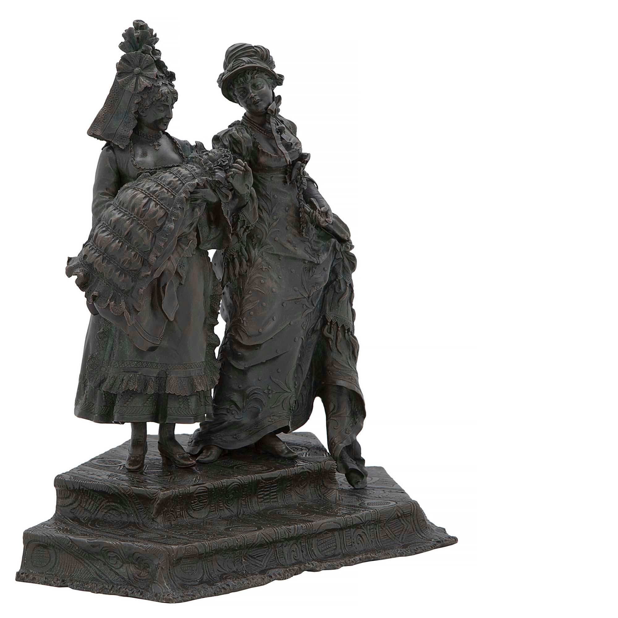 XIX secolo Coppia di sculture in bronzo patinato Luigi XVI del 19° secolo in vendita