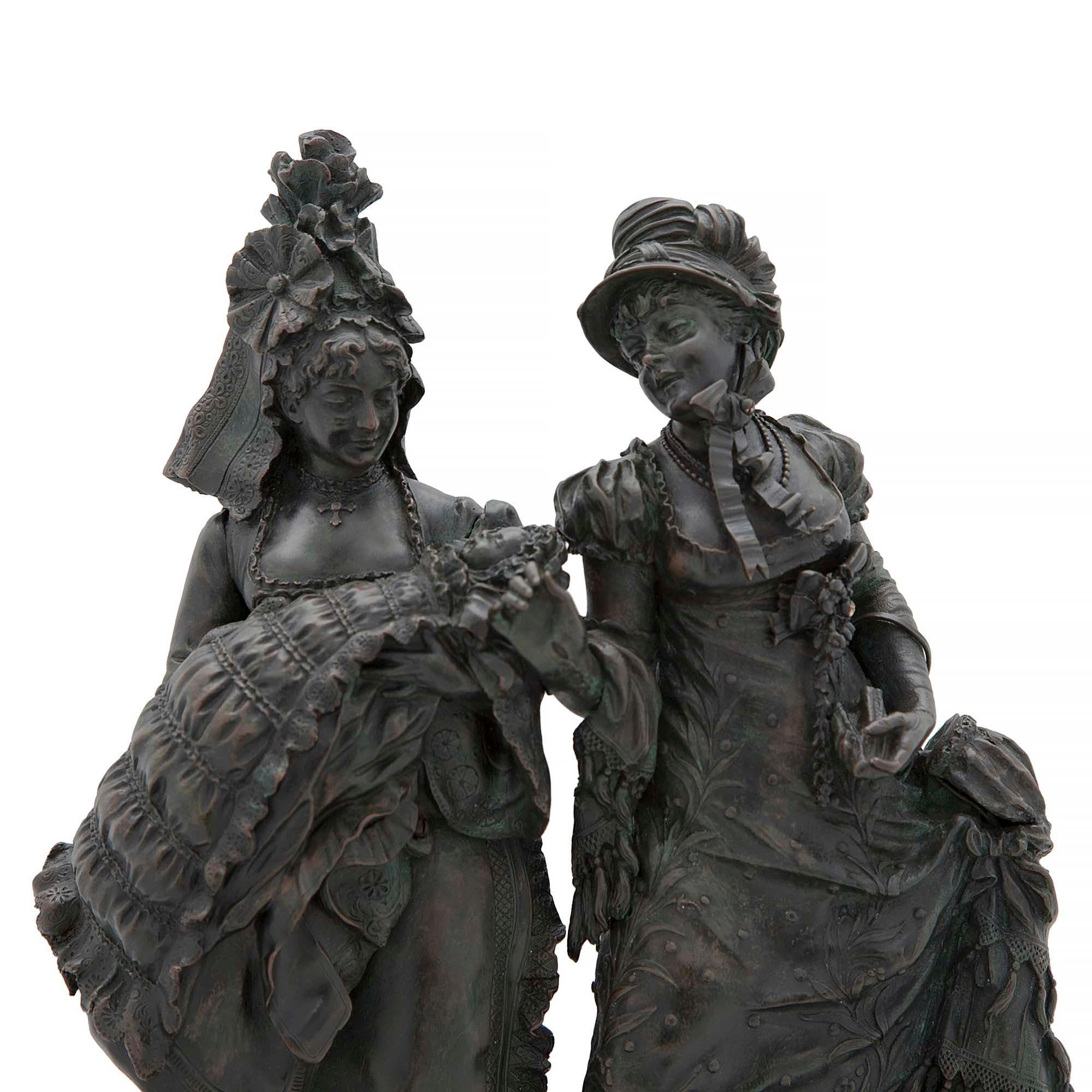 Pair of French 19th Century Louis XVI St. Patinated Bronze Sculptures For Sale 5