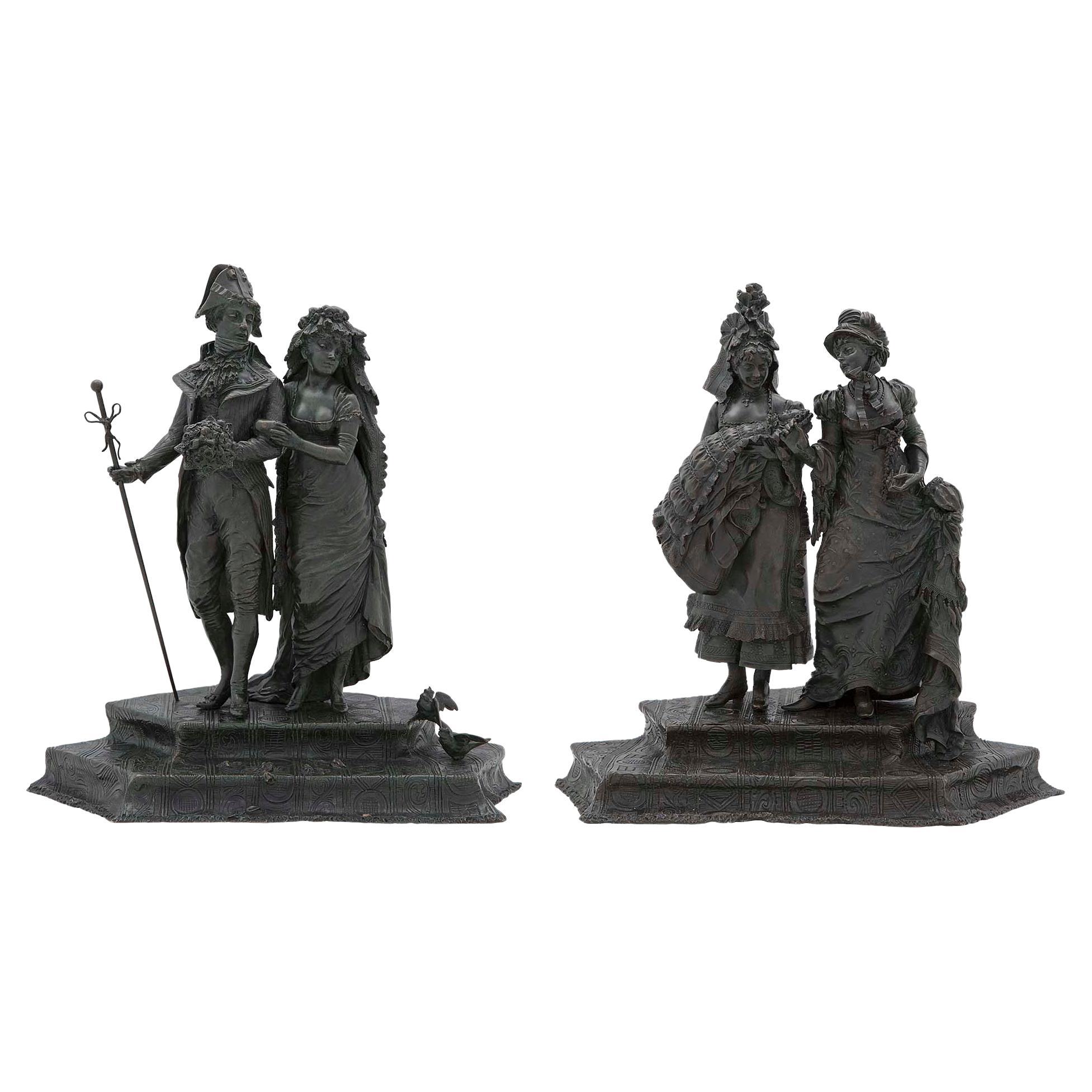 Coppia di sculture in bronzo patinato Luigi XVI del 19° secolo in vendita