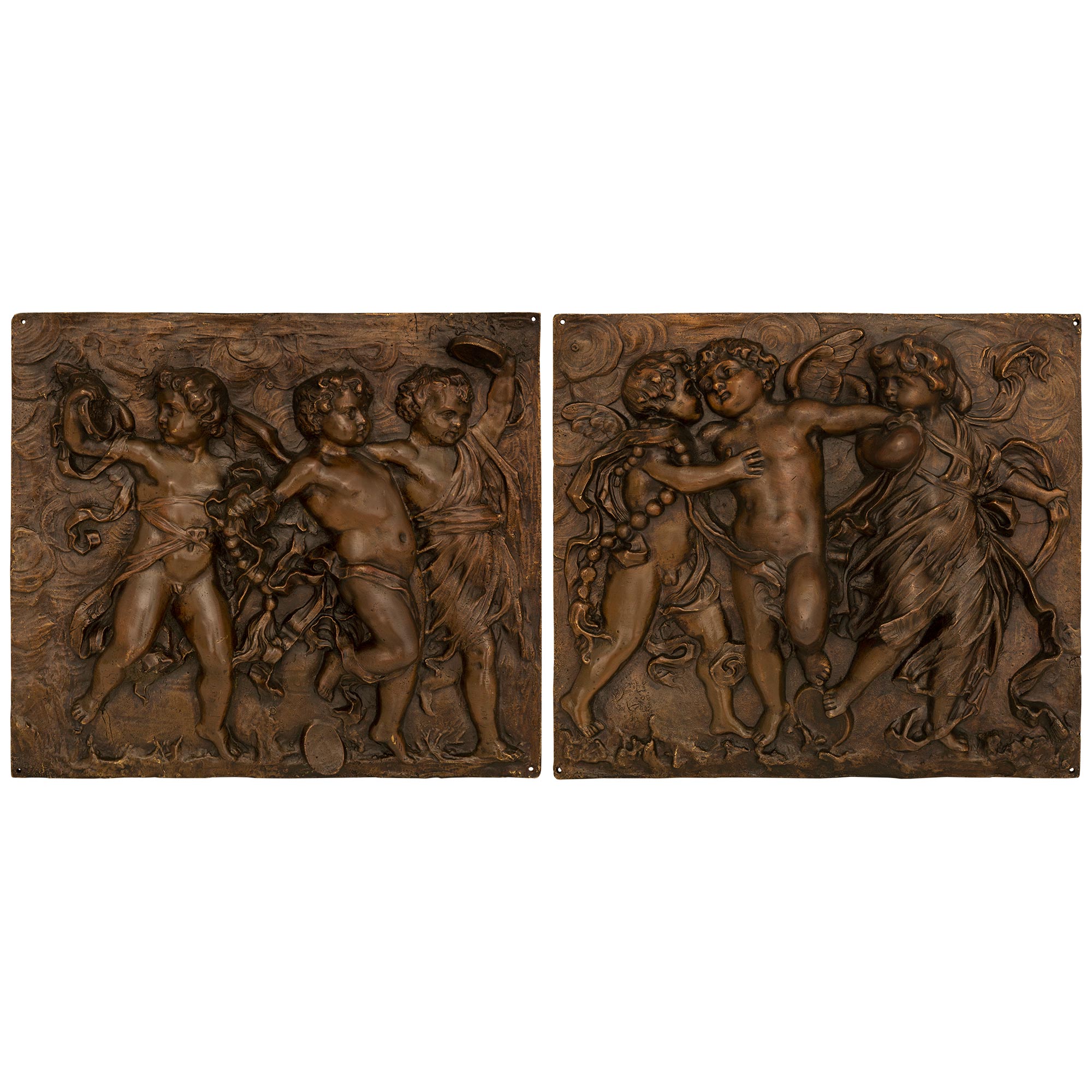 Pair of French 19th Century Louis XVI St. Patinated Bronze Wall Plaques For Sale