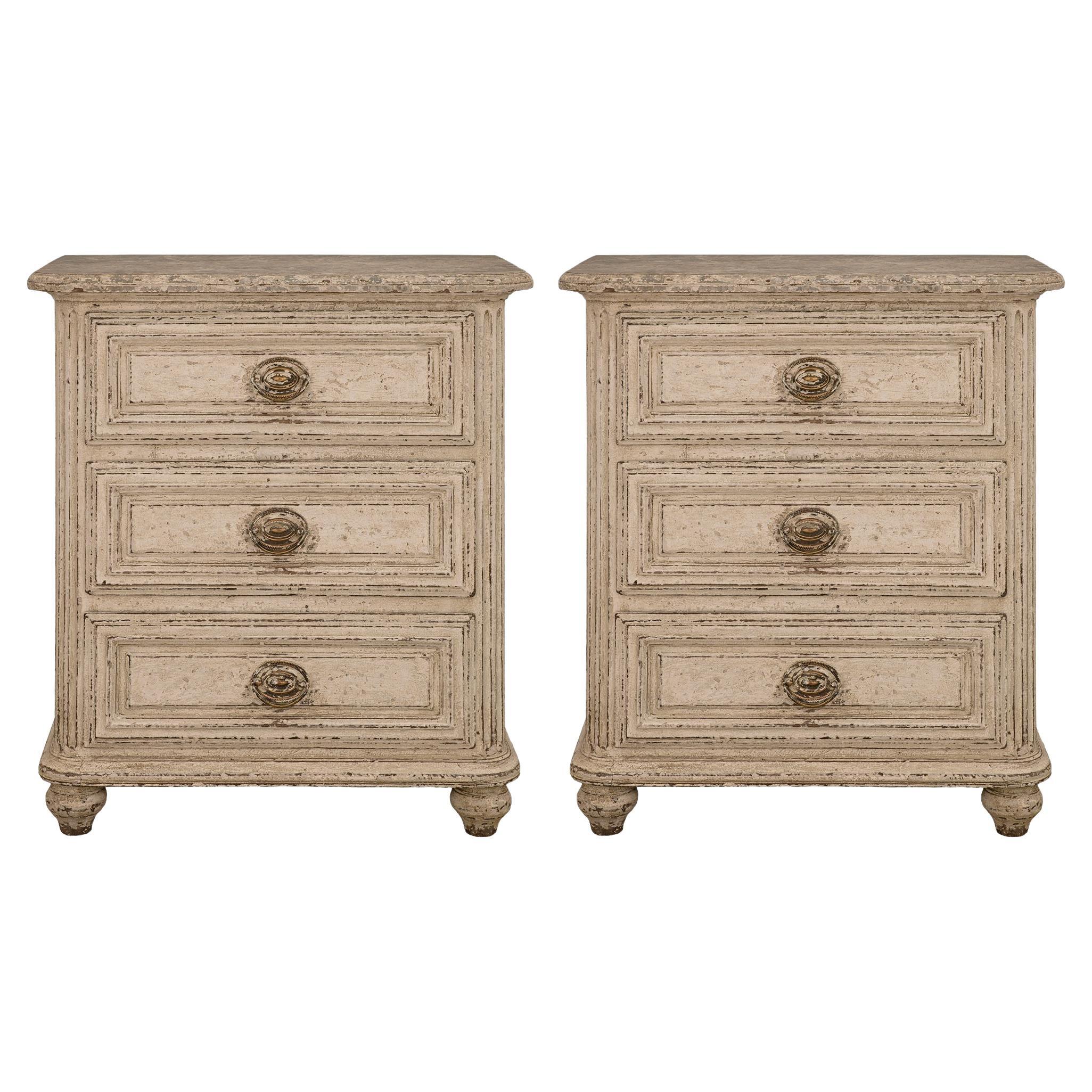 Pair of French 19th Century Louis XVI St. Patinated Commodes / End Tables