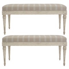 Pair of French 19th Century Louis XVI Style Patinated Rectangular Benches