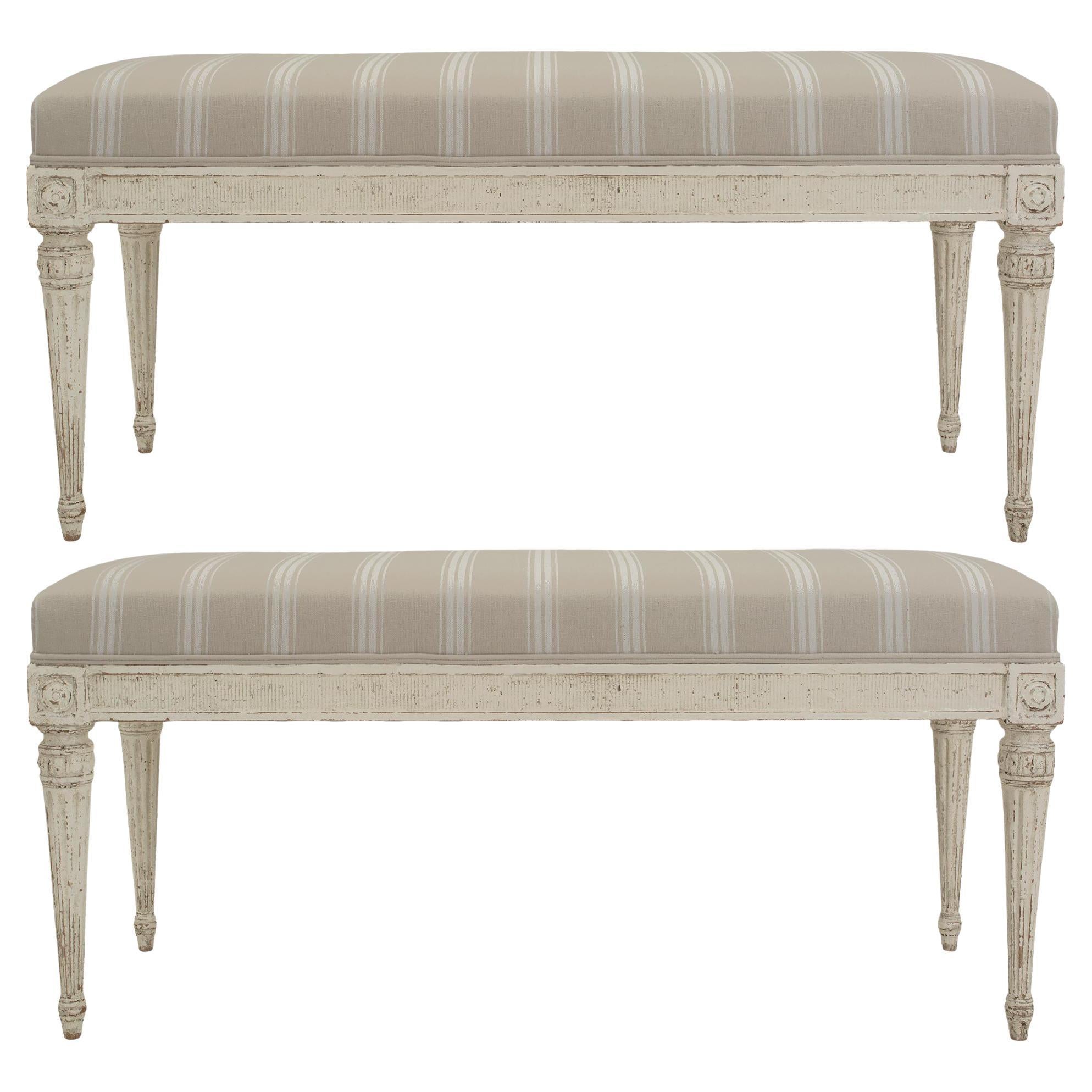 Pair of French 19th Century Louis XVI St. Patinated Rectangular Benches