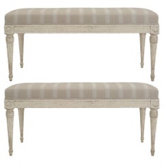 Pair of French 19th Century Louis XVI St. Patinated Rectangular Benches