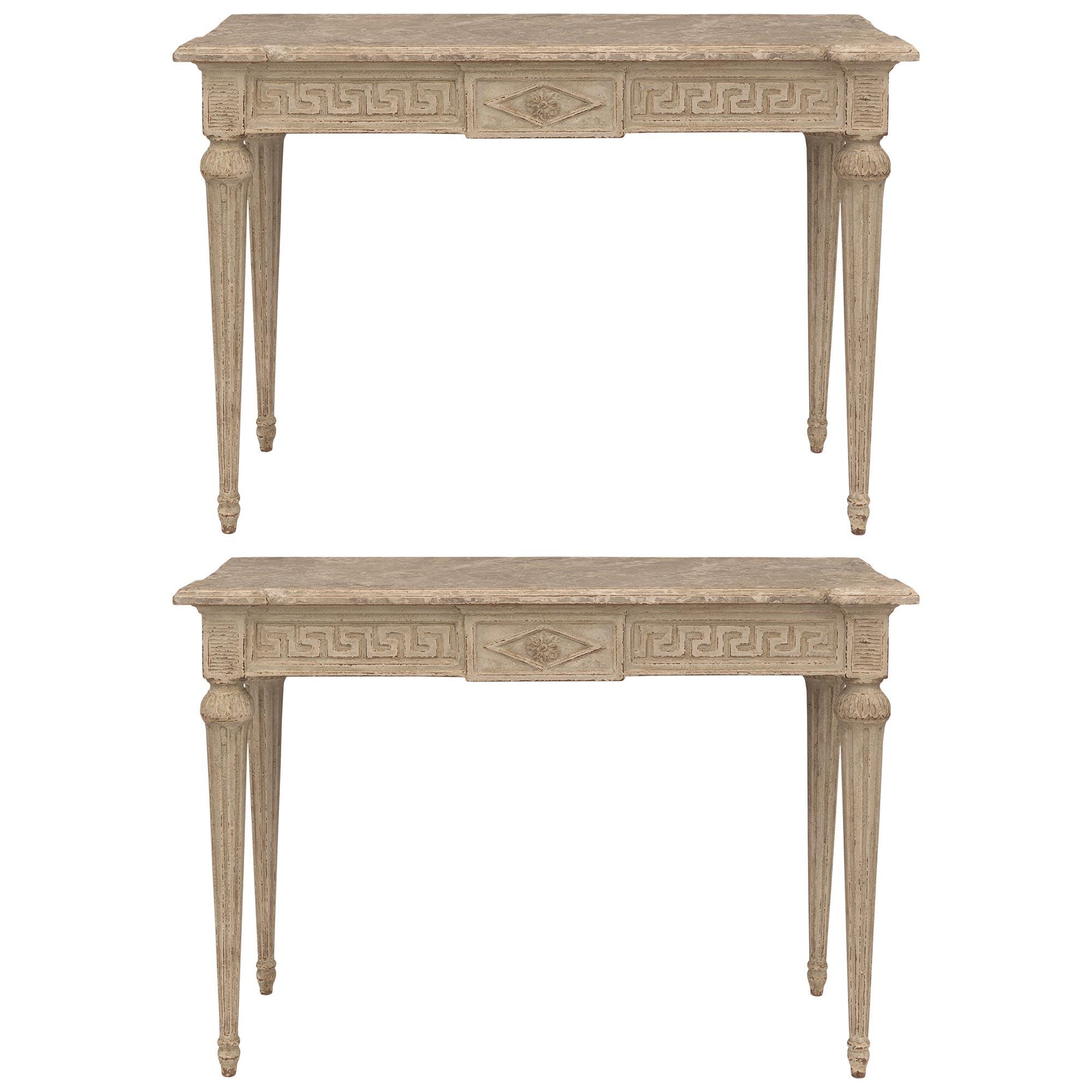 Pair Of French 19th Century Louis XVI St. Patinated Wood Consoles