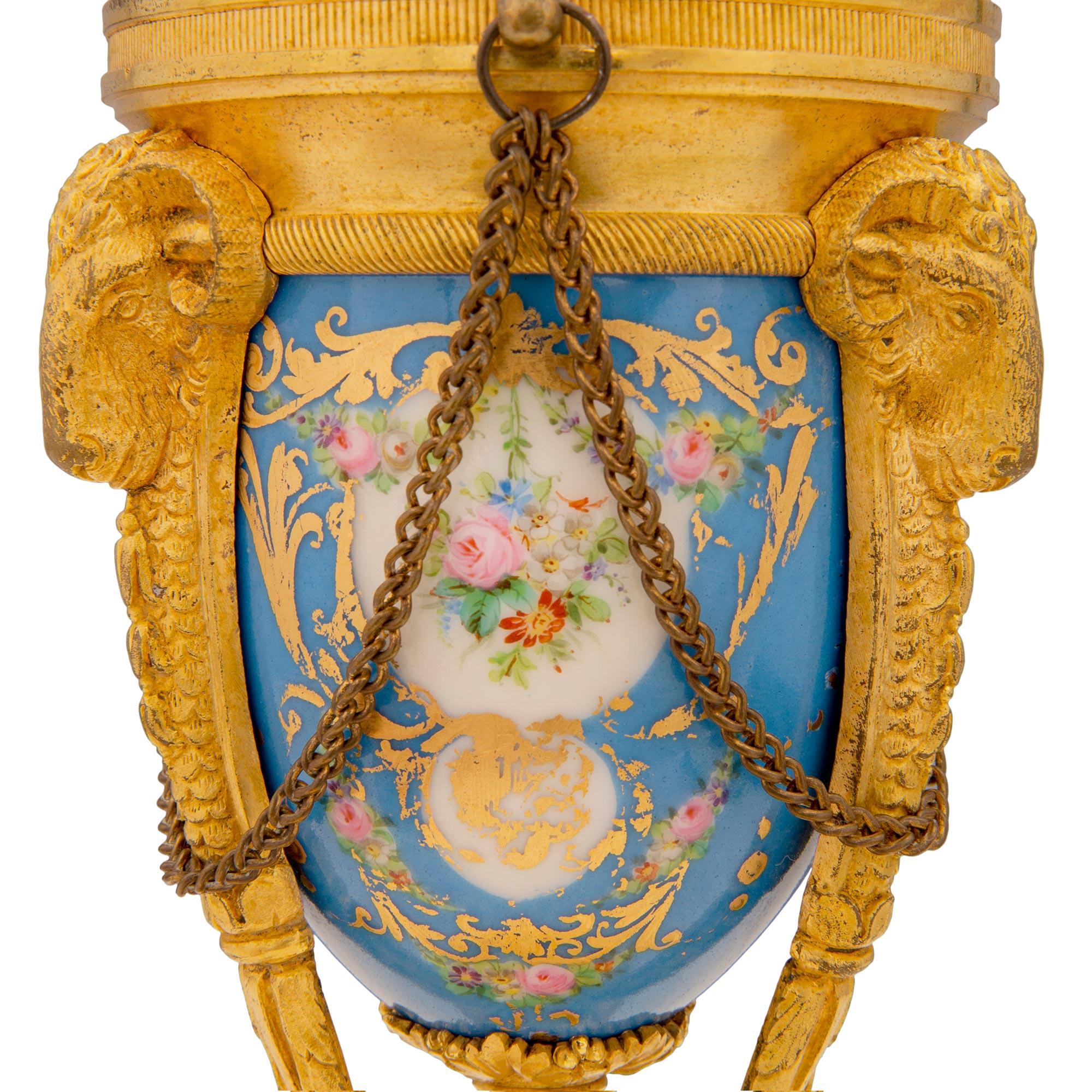 Pair of French 19th Century Louis XVI St. Porcelain and Ormolu Cassolettes 2