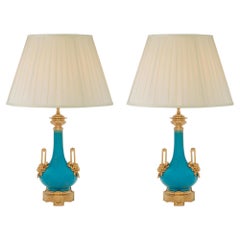 Pair of French 19th Century Louis XVI St. Porcelain and Ormolu Lamps