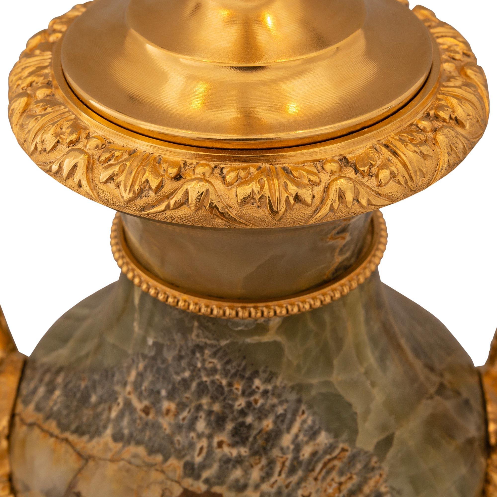 Pair Of French 19th Century Louis XVI St. Quartzite And Ormolu Lamps For Sale 2