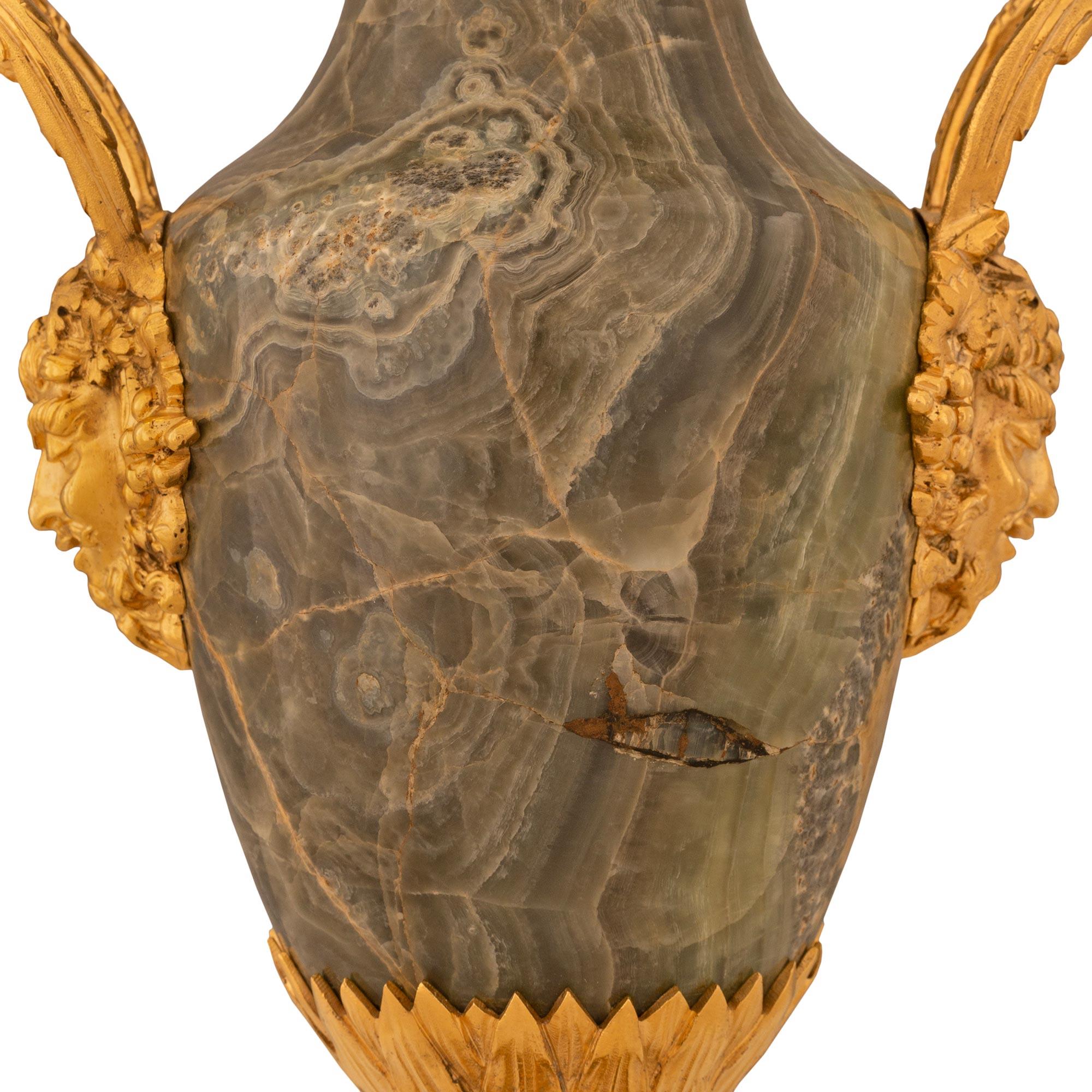 Pair Of French 19th Century Louis XVI St. Quartzite And Ormolu Lamps For Sale 3