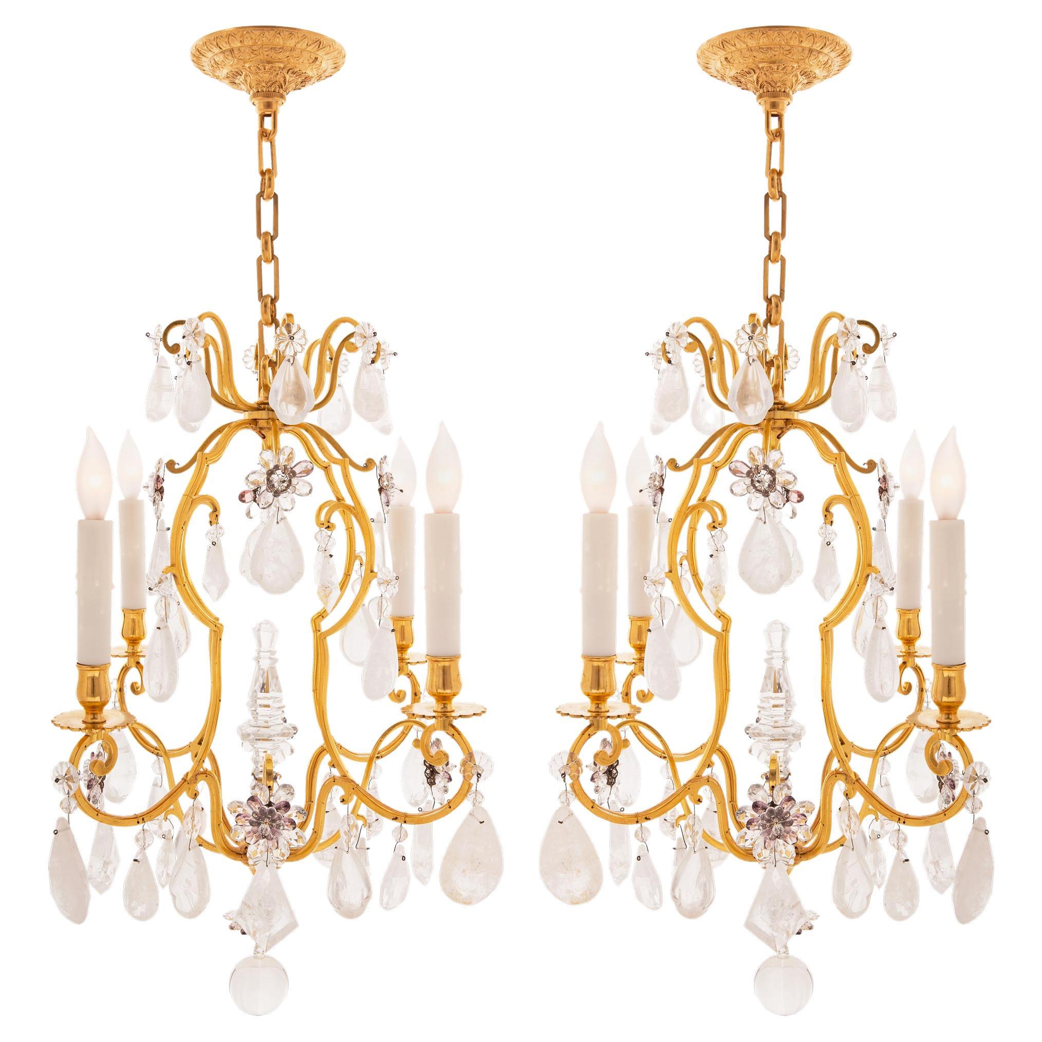 Pair of French Early 19th Century St. Rock Crystal and Glass Chandeliers