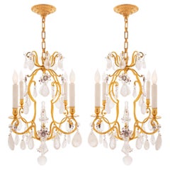Pair of French Early 19th Century St. Rock Crystal and Glass Chandeliers