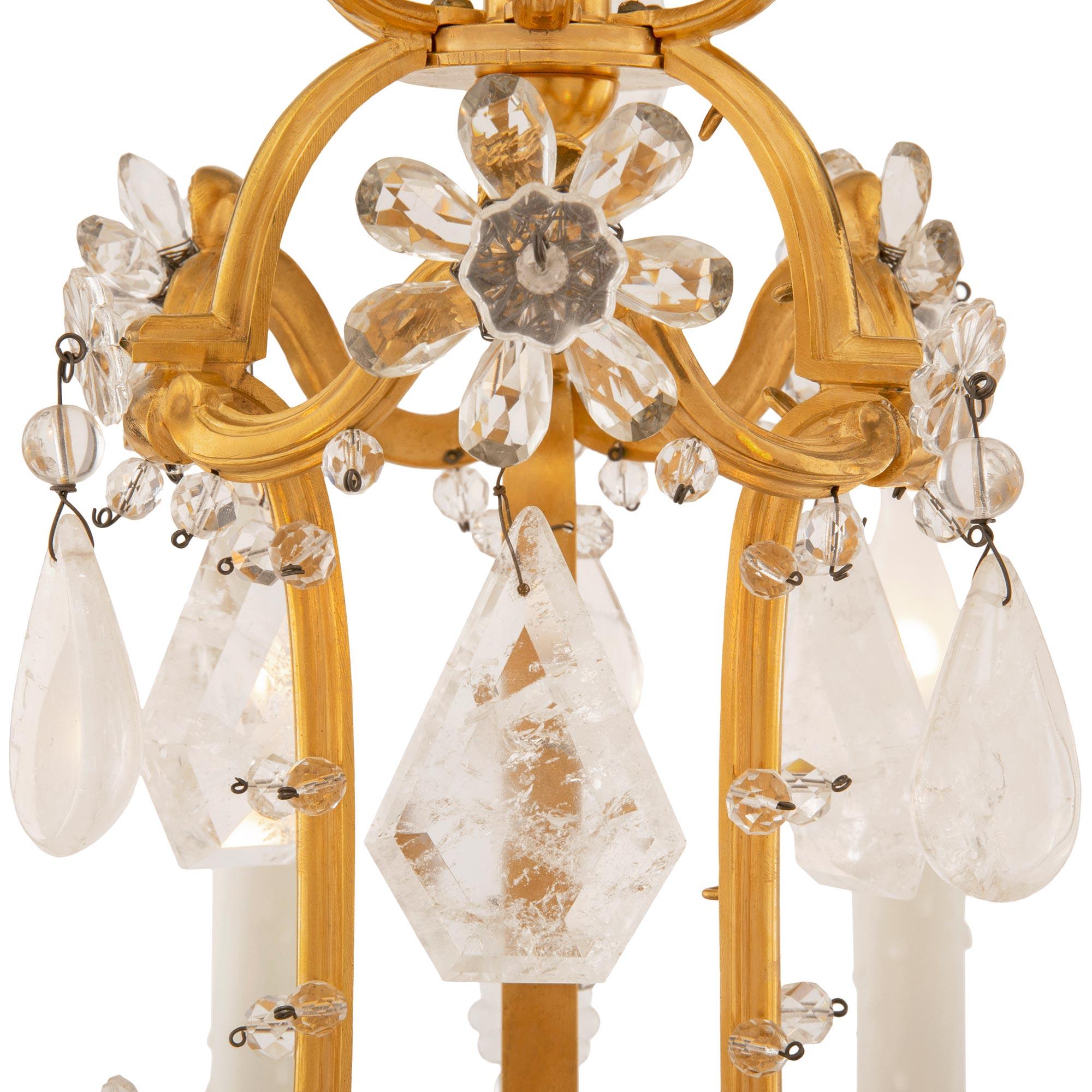 Pair Of French 19th Century Louis XVI St. Rock Crystal & Crystal Girandole Lamps For Sale 1