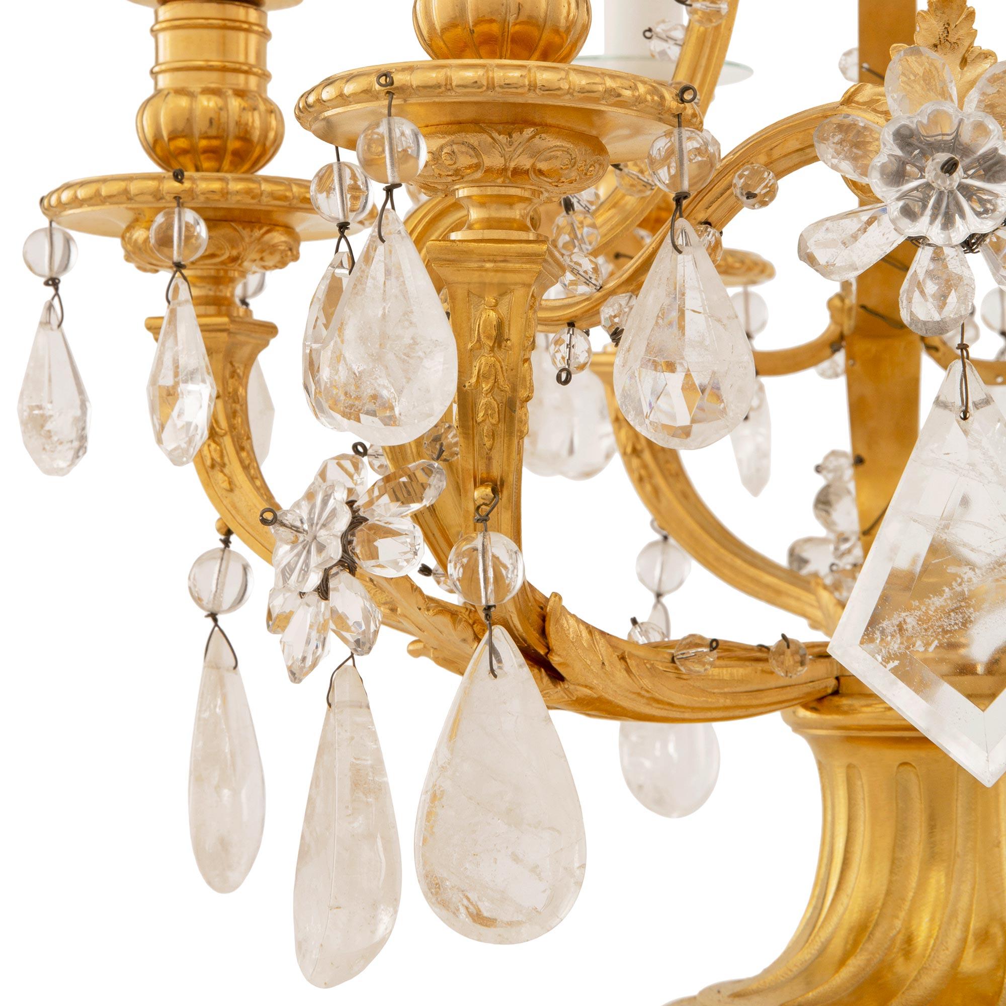 Pair Of French 19th Century Louis XVI St. Rock Crystal & Crystal Girandole Lamps For Sale 2