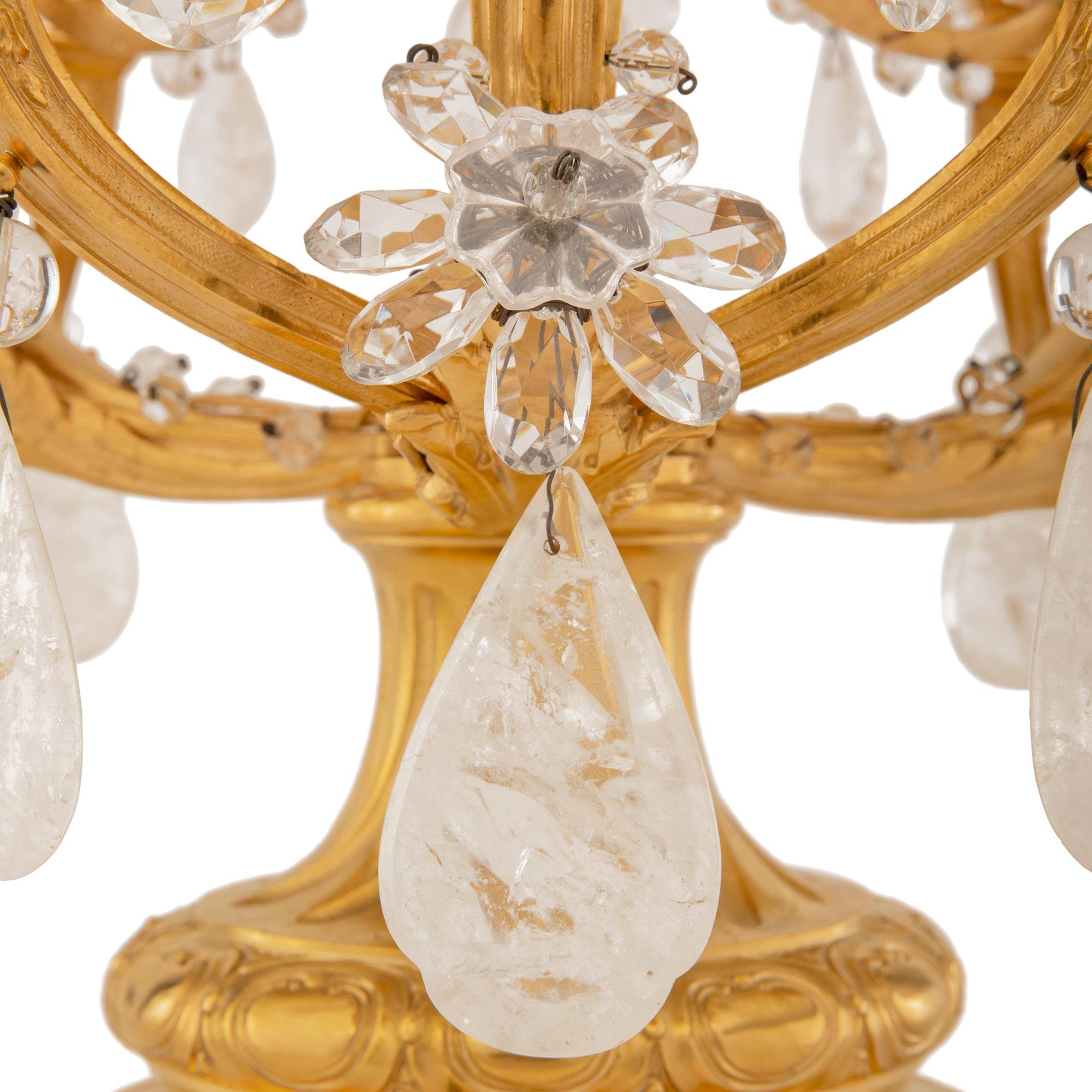 Pair Of French 19th Century Louis XVI St. Rock Crystal & Crystal Girandole Lamps For Sale 3