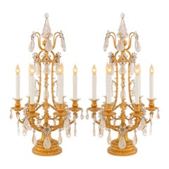 Coppia di lampade francesi del XIX secolo St. Louis Crystal e Girandole di cristallo
