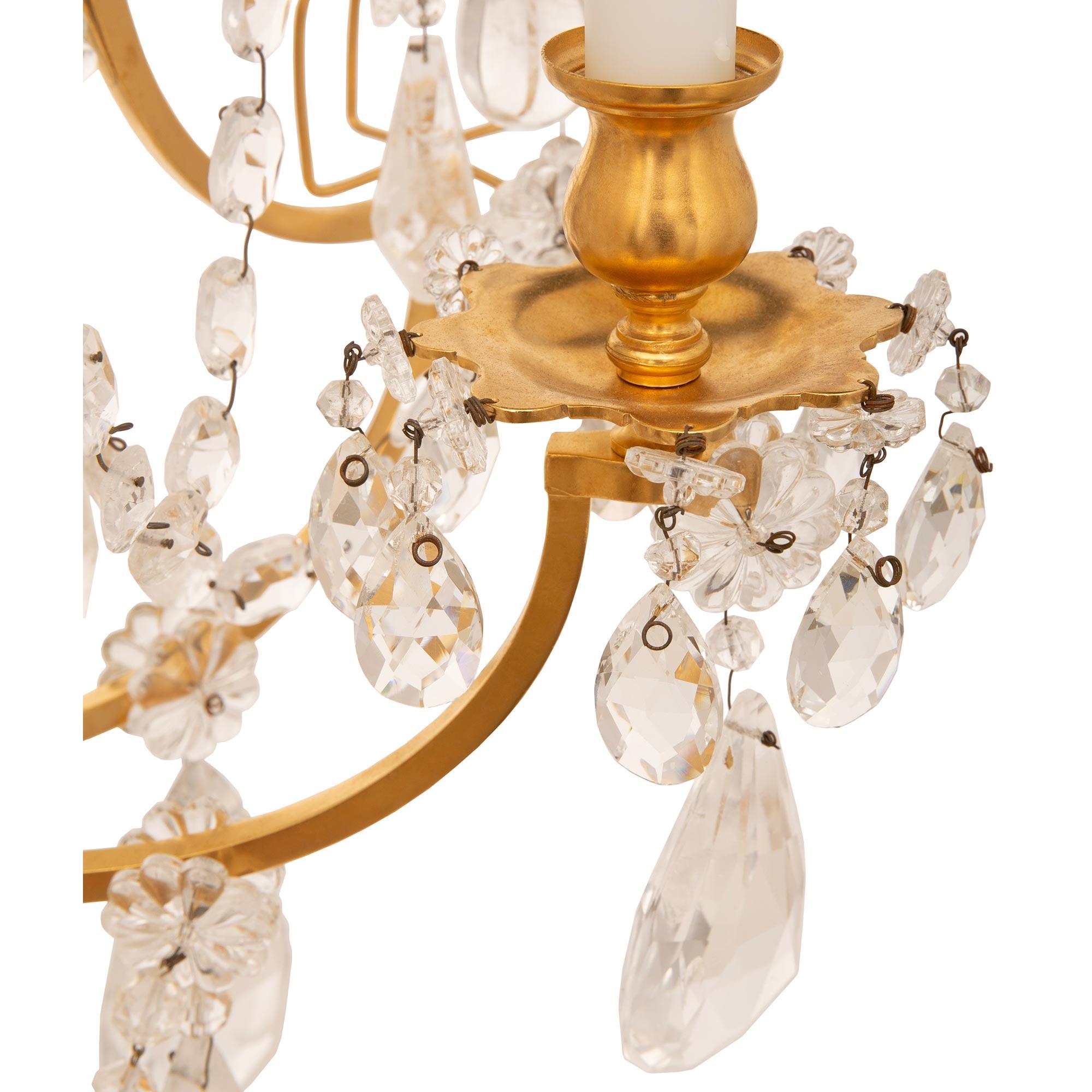 Pair Of French 19th Century Louis XVI St. Rock Crystal & Ormolu Girondoles Lamp For Sale 2