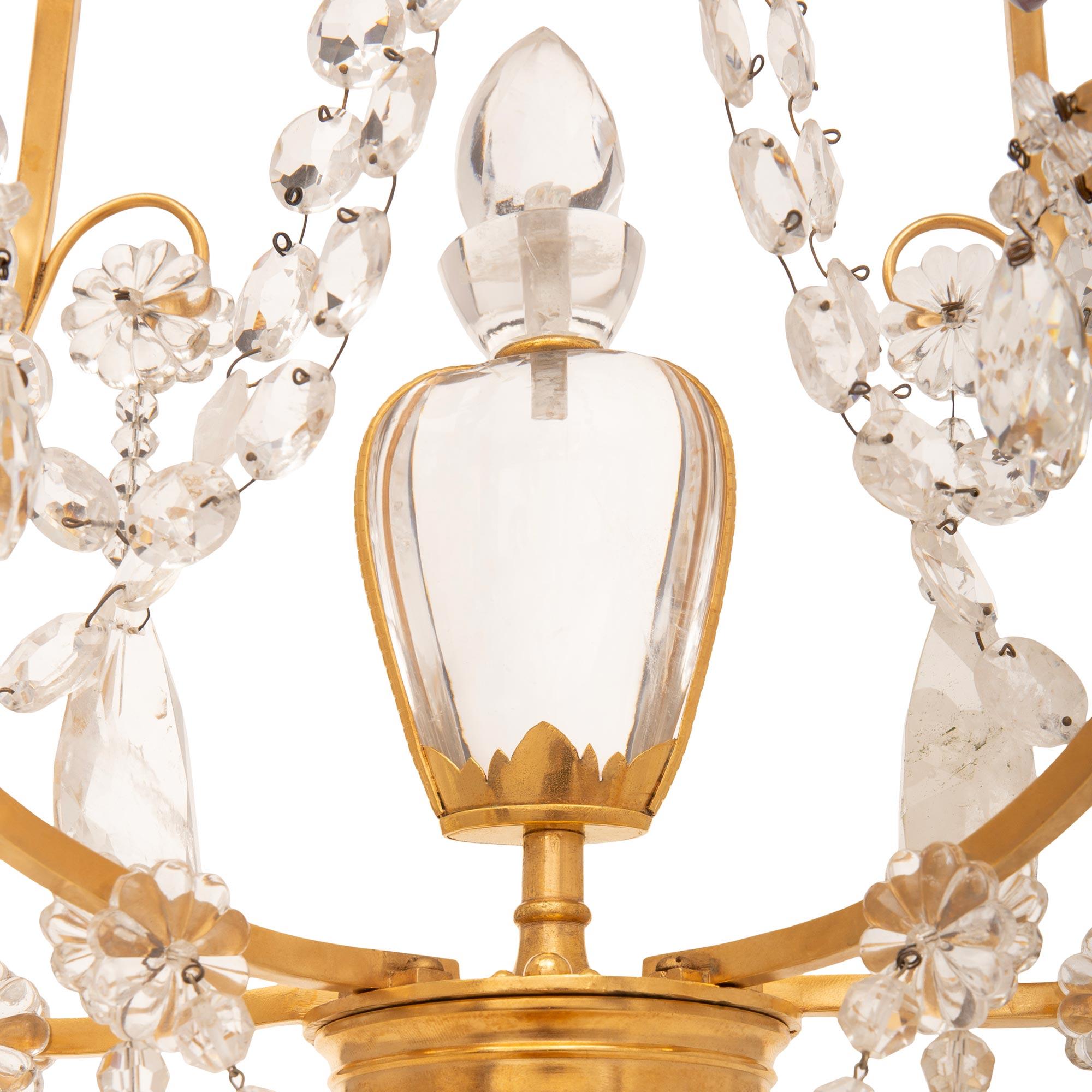 Pair Of French 19th Century Louis XVI St. Rock Crystal & Ormolu Girondoles Lamp For Sale 3