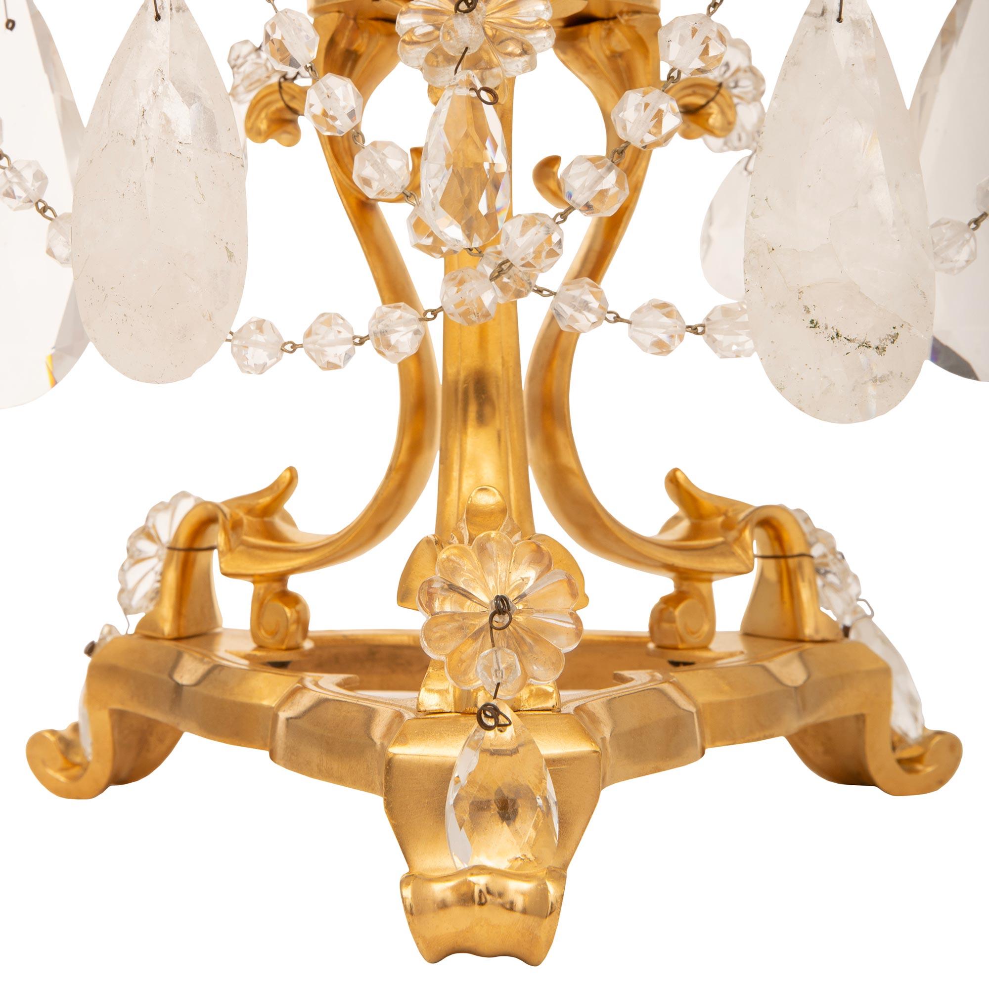 Pair Of French 19th Century Louis XVI St. Rock Crystal & Ormolu Girondoles Lamp For Sale 4