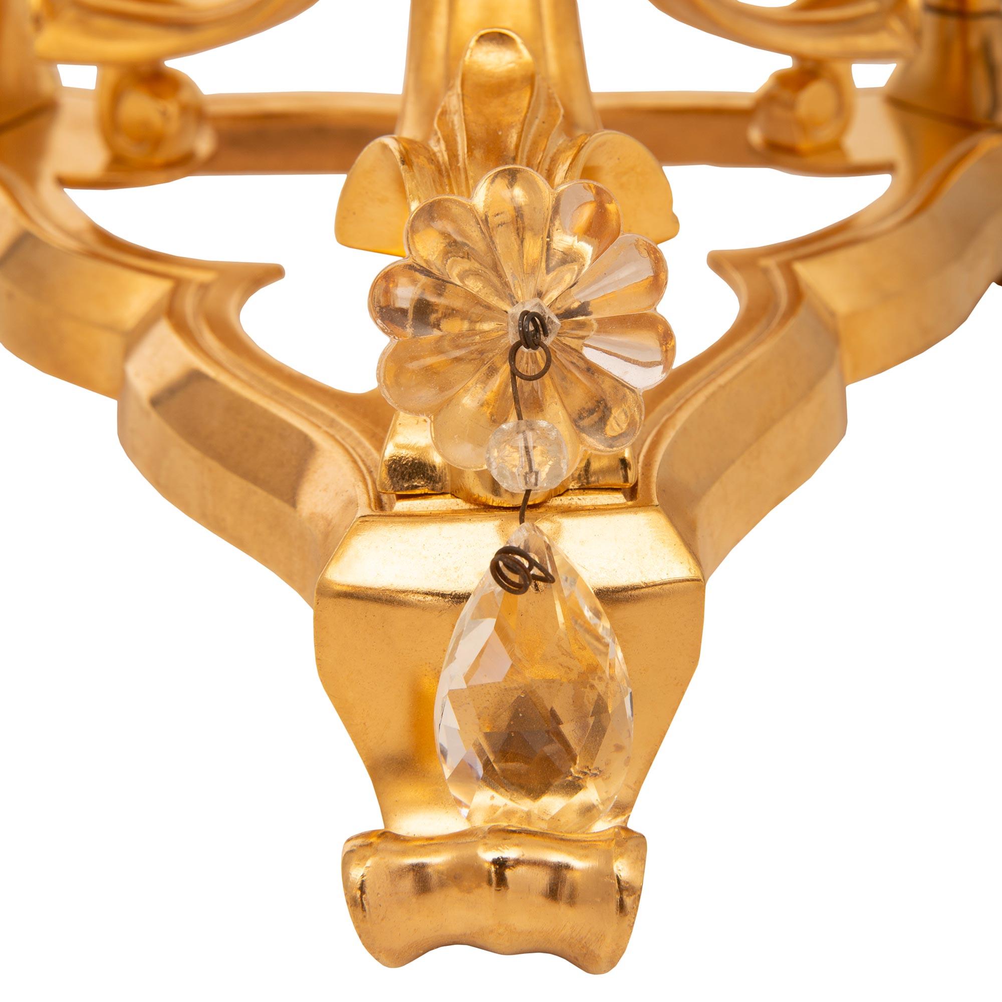 Paire de lampes Girondoles en cristal de roche et bronze doré de style Louis XVI du XIXe siècle en vente 3