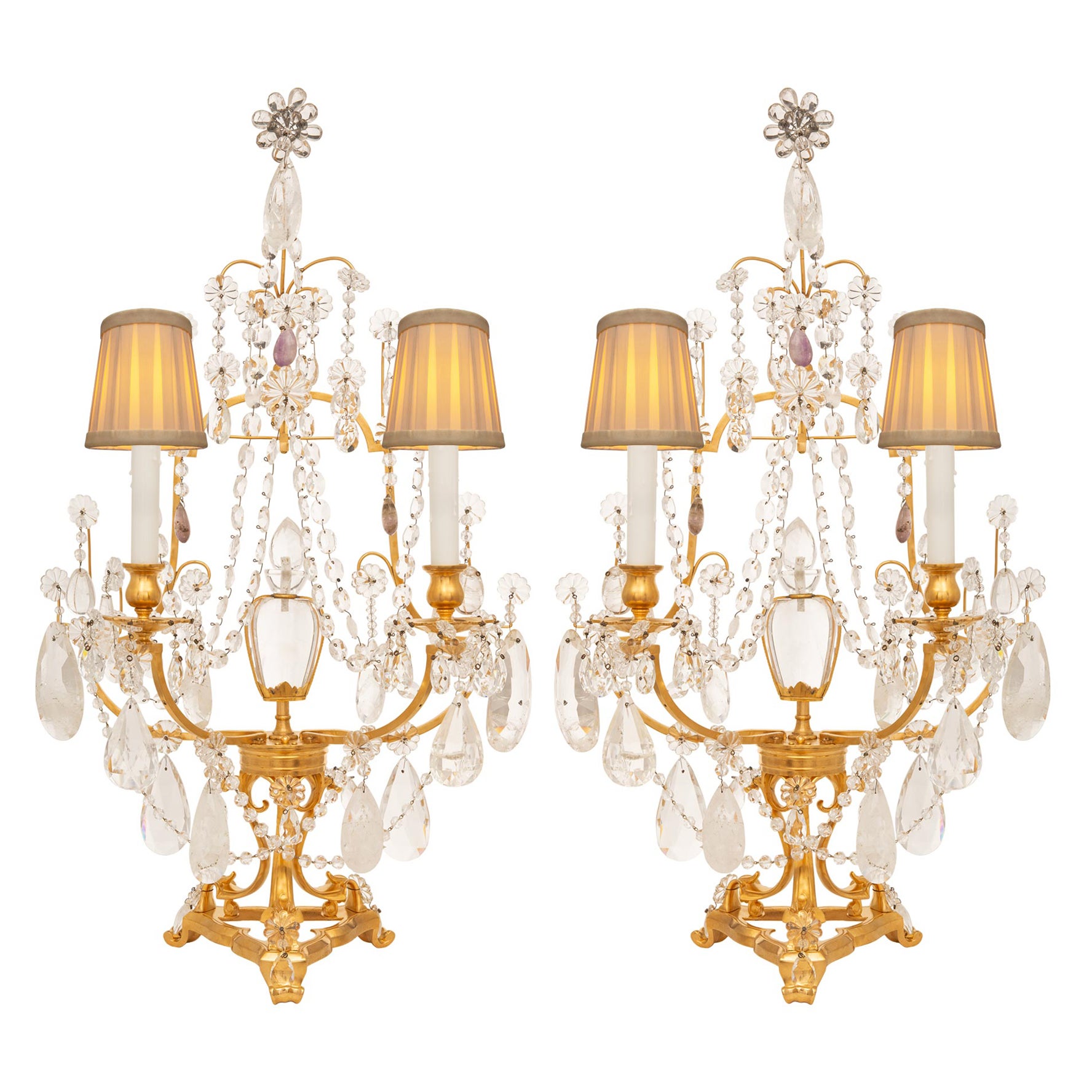 Coppia di lampade Girondoles in cristallo e ormeggio di St. Louis Crystal del XIX secolo