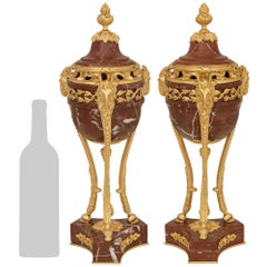 pair of French 19th century Louis XVI st. Rouge Royale marble and Ormolu urns
